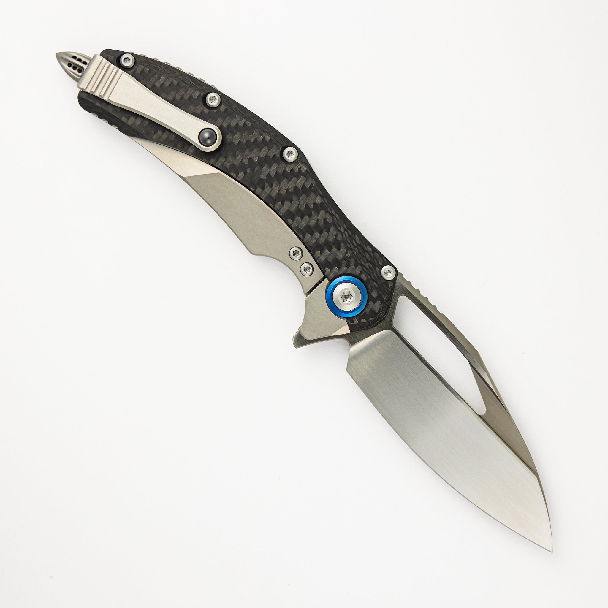 Microtech Matrix Titanium Handle Hand Rubbed Satin Standard Blue Titanium Pivot Collar Carbon Fiber Scales 165C-4CFTI