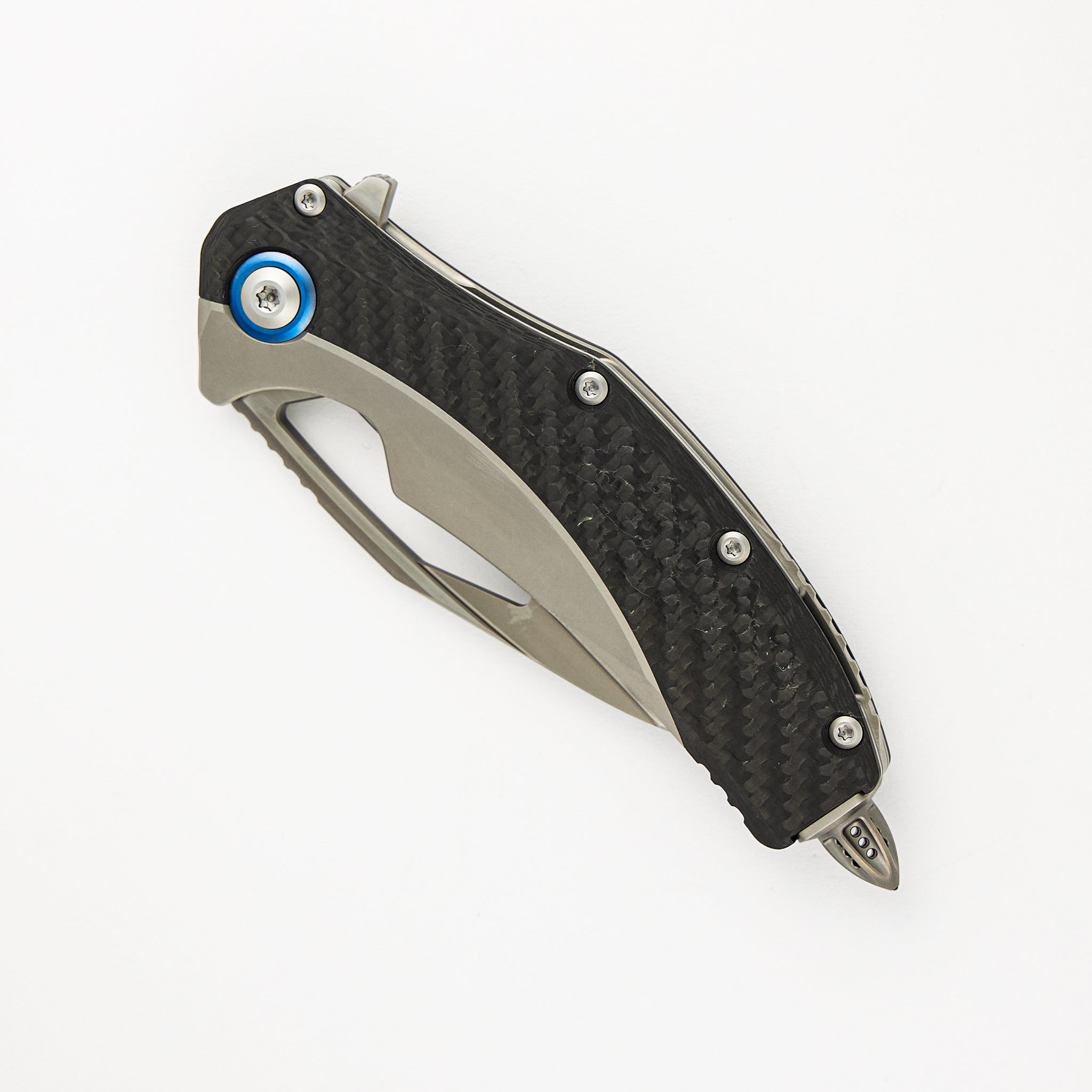 Matrix Titanium Handle Hand Rubbed Satin Standard Blue Titanium Pivot Collar Carbon Fiber Scales 165C-4CFTI
