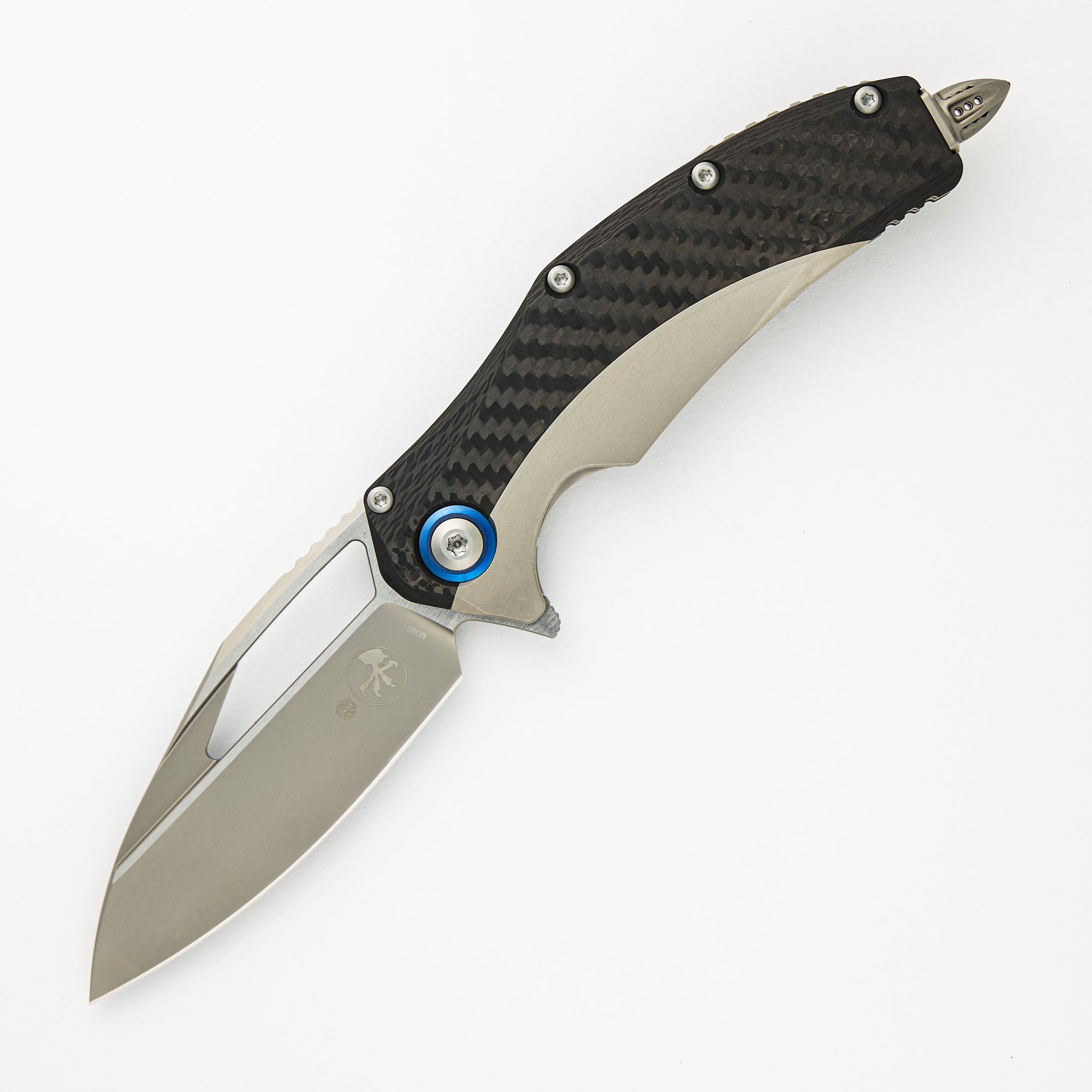 Microtech Matrix Titanium Handle Bead Blast Standard Blue Titanium Pivot Collar Carbon Fiber Scales 165C-7 CFTI