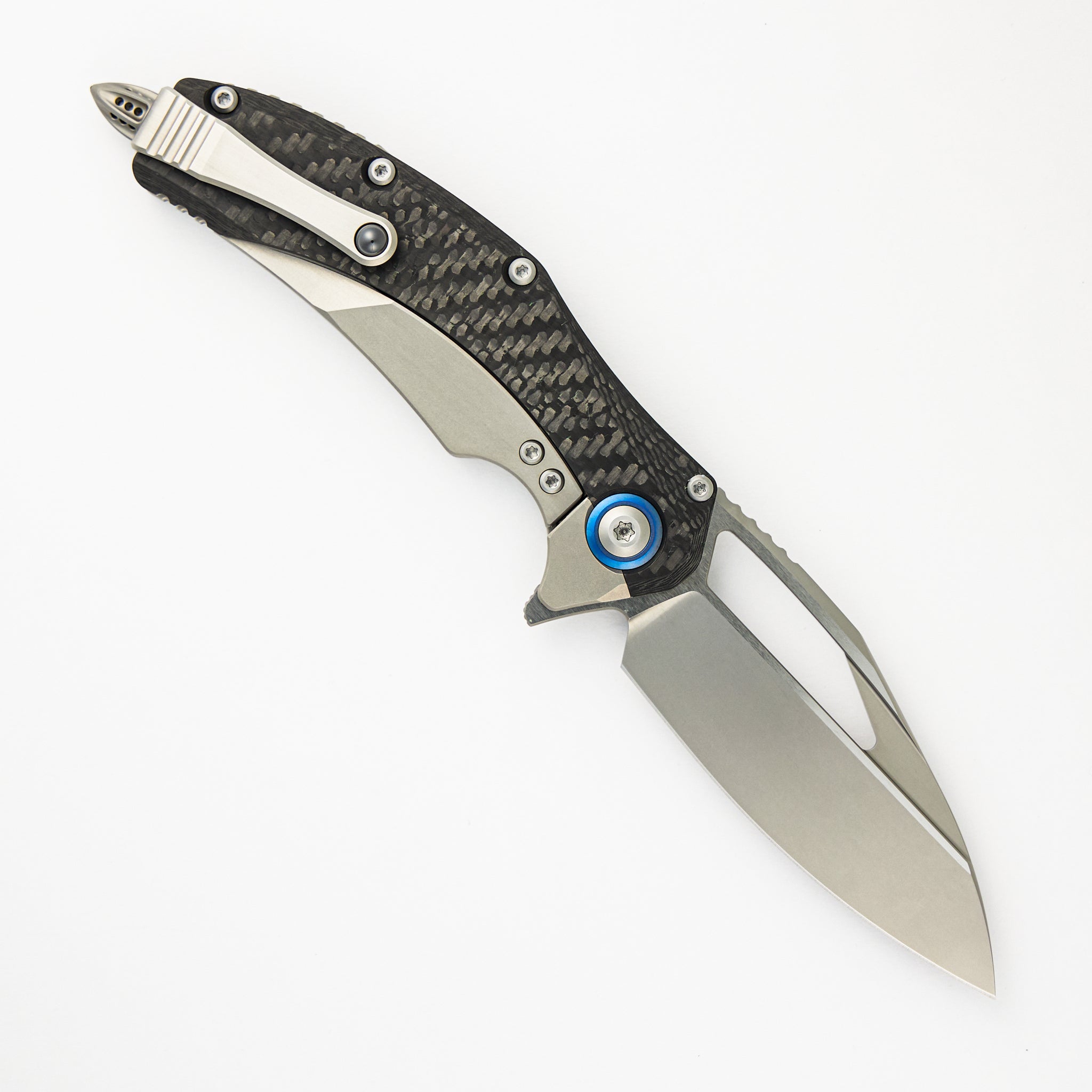 Microtech Matrix Titanium Handle Bead Blast Standard Blue Titanium Pivot Collar Carbon Fiber Scales 165C-7 CFTI