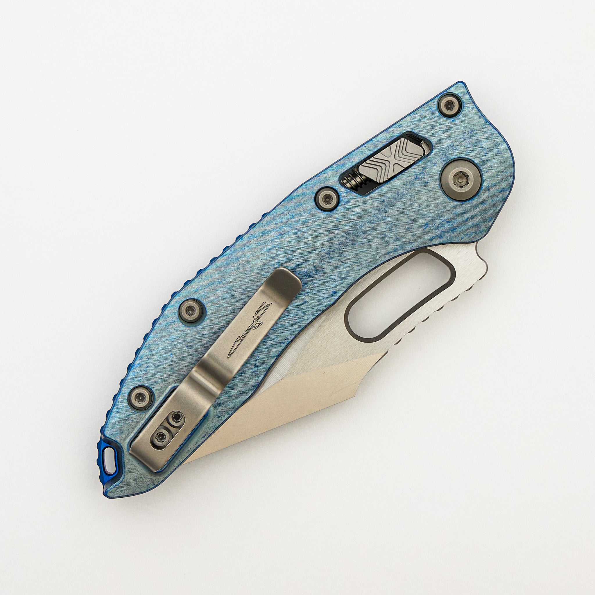 "Marfione Select" Stitch - RAM-LOK Stonewash Finish Ice Blue Anodized Slab Side Titanium W/ Blue Titanuim Accent 169RL-10MS6