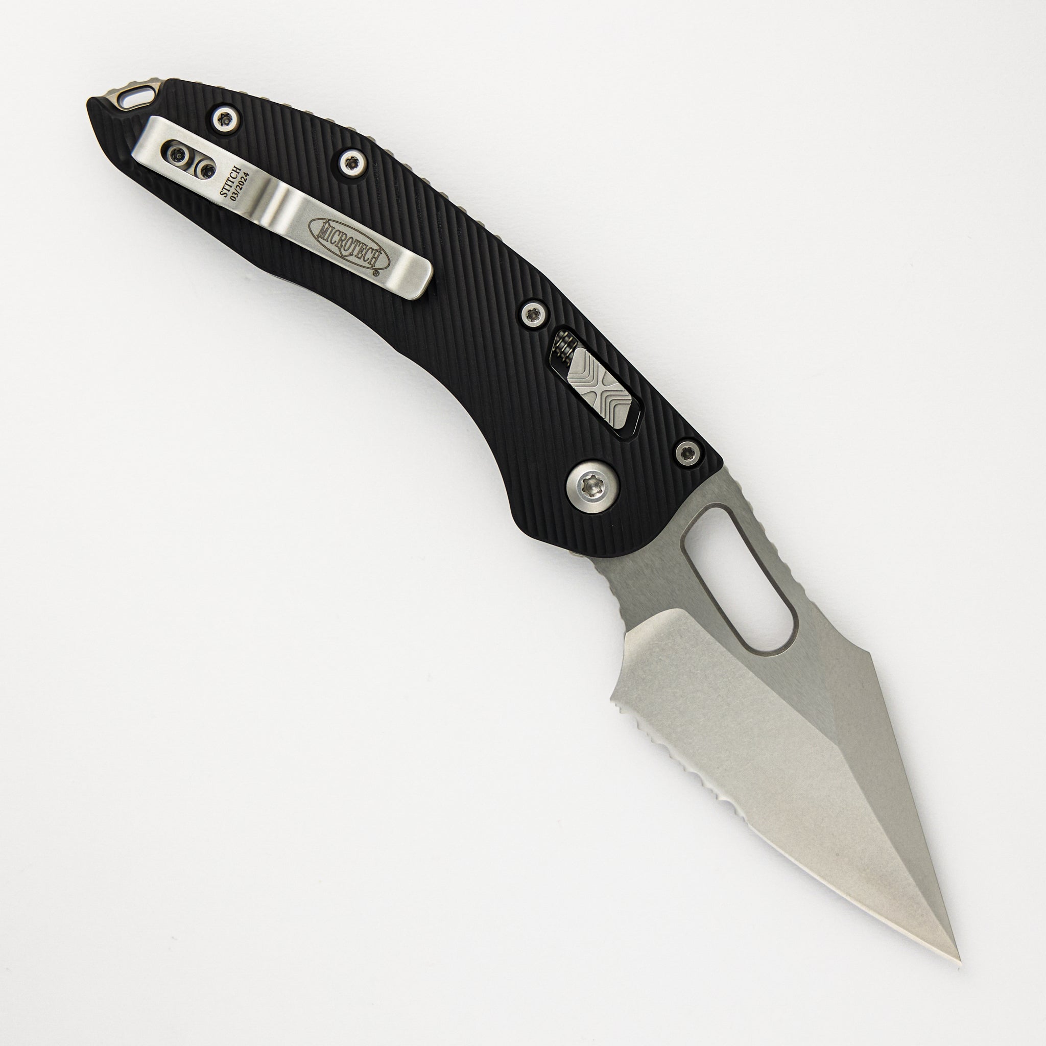 Stitch – RAM-LOK S/E Fluted Black Aluminum Stonewash Partial Serrated 169RL-11FL (Borka Blades Design)