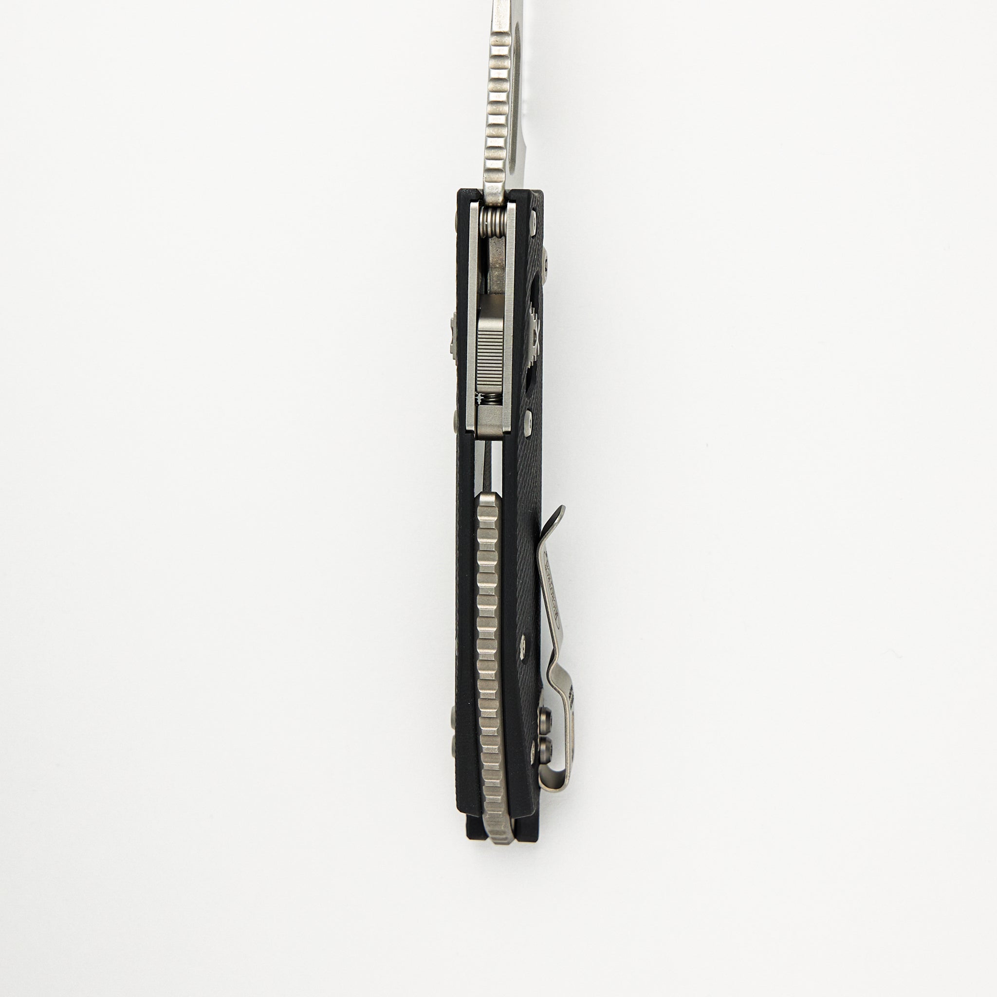 Stitch – RAM-LOK S/E Fluted G-10 Black Stonewash Partial Serrated 169RL-11 FLGTBK (Borka Blades Design)