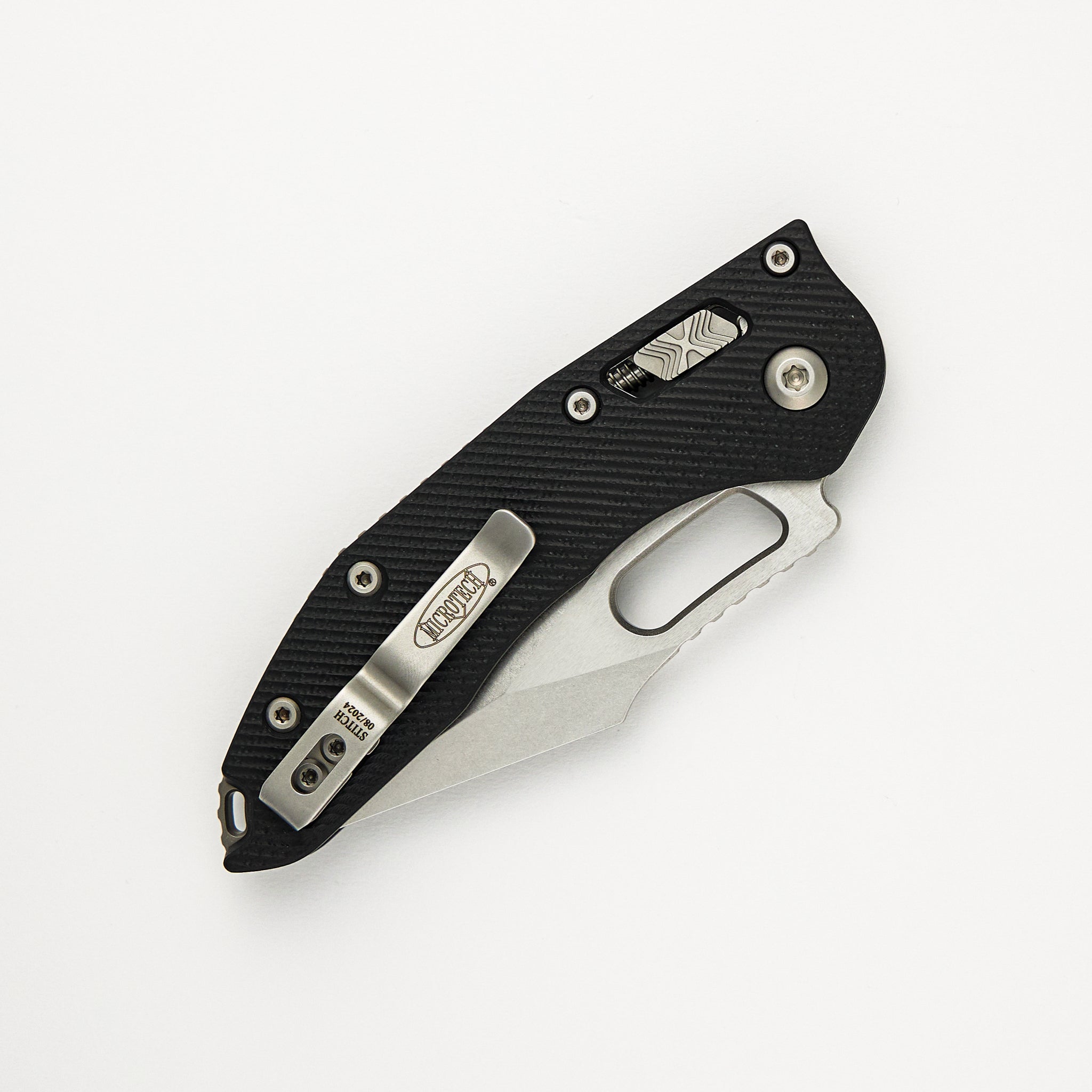 Stitch – RAM-LOK S/E Fluted G-10 Black Stonewash Partial Serrated 169RL-11 FLGTBK (Borka Blades Design)