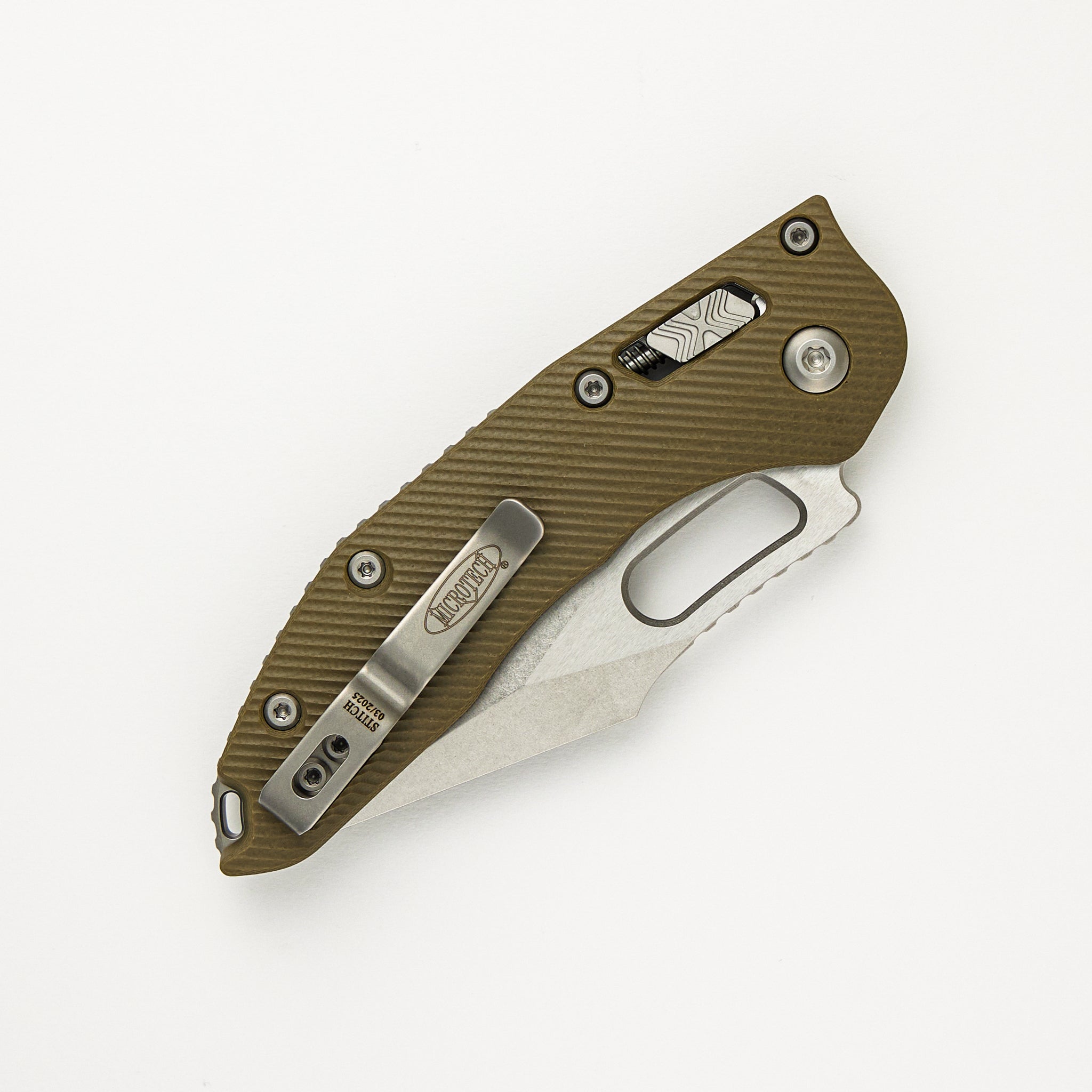 Stitch – RAM-LOK S/E Fluted G10 OD Green Stonewash Partial Serrated 169RL-11FLGTOD (Borka Blades Design)