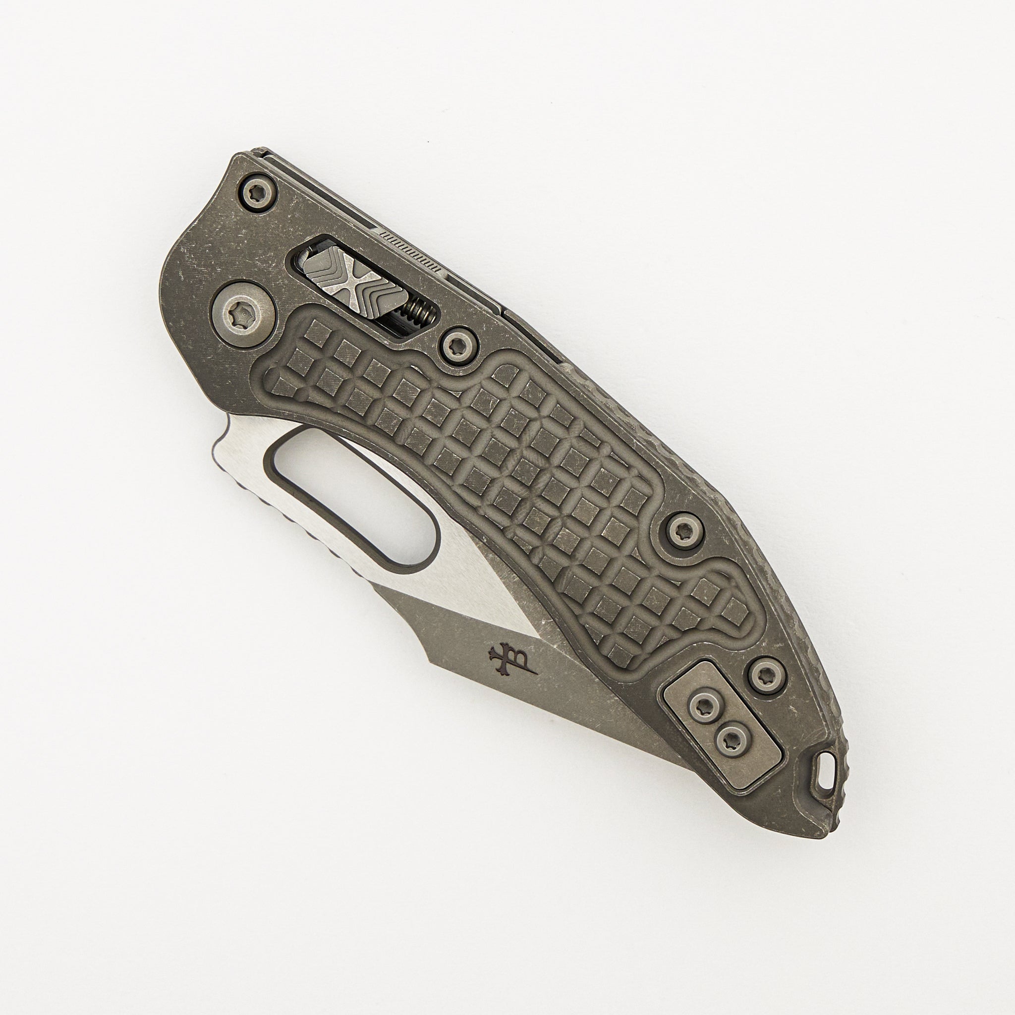 "Marfione Select" Stitch - RAM-LOK Full Serrated Apocalyptic Finish Frag Pattern Titanium 169RL-12APFRMS1