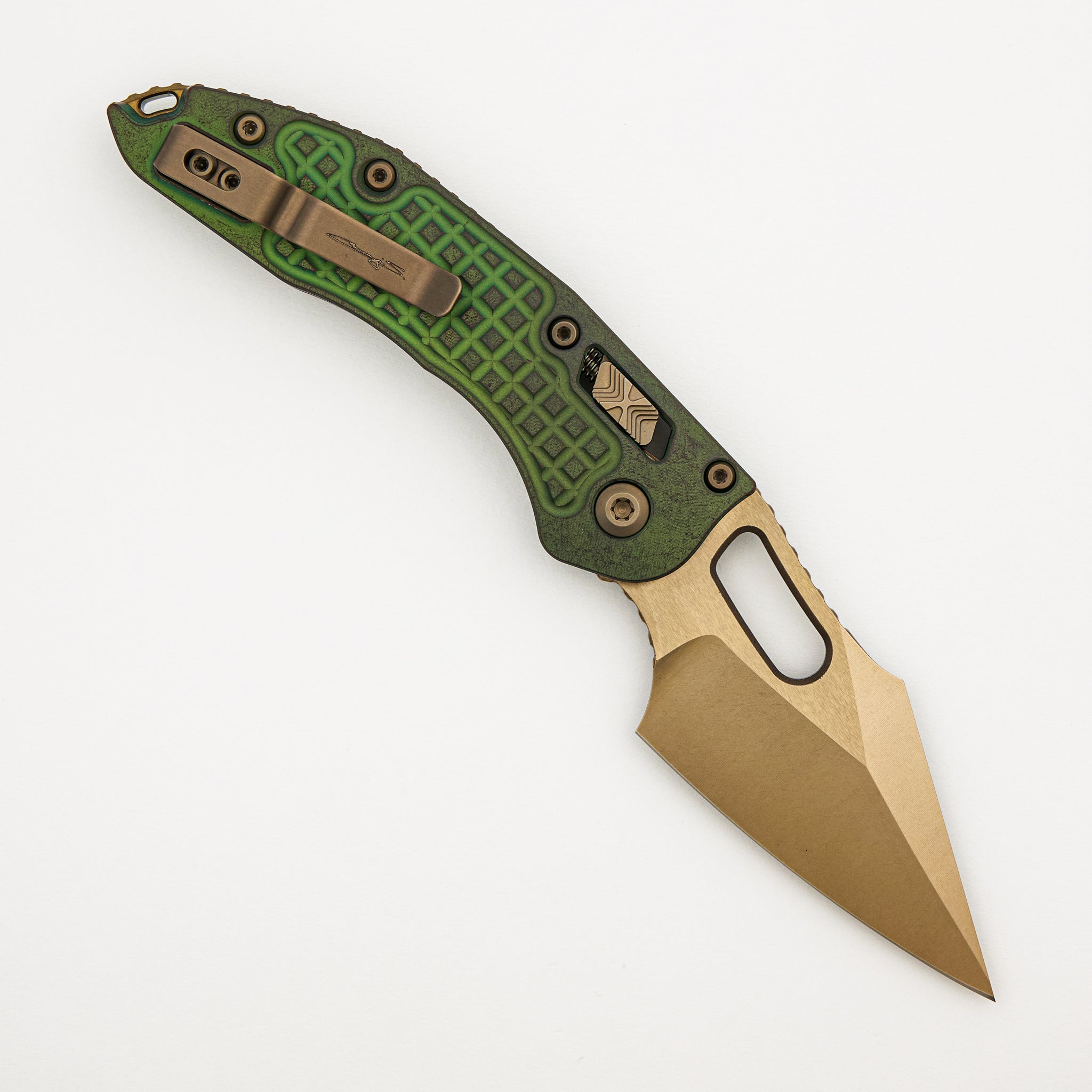 "Marfione Select" Stitch - RAM-LOK Bronzed Stonewash Finish Antique Green Anodized Frag Pattern Titanium W/ Bronze Titanium Accent 169RL-13FRMS1