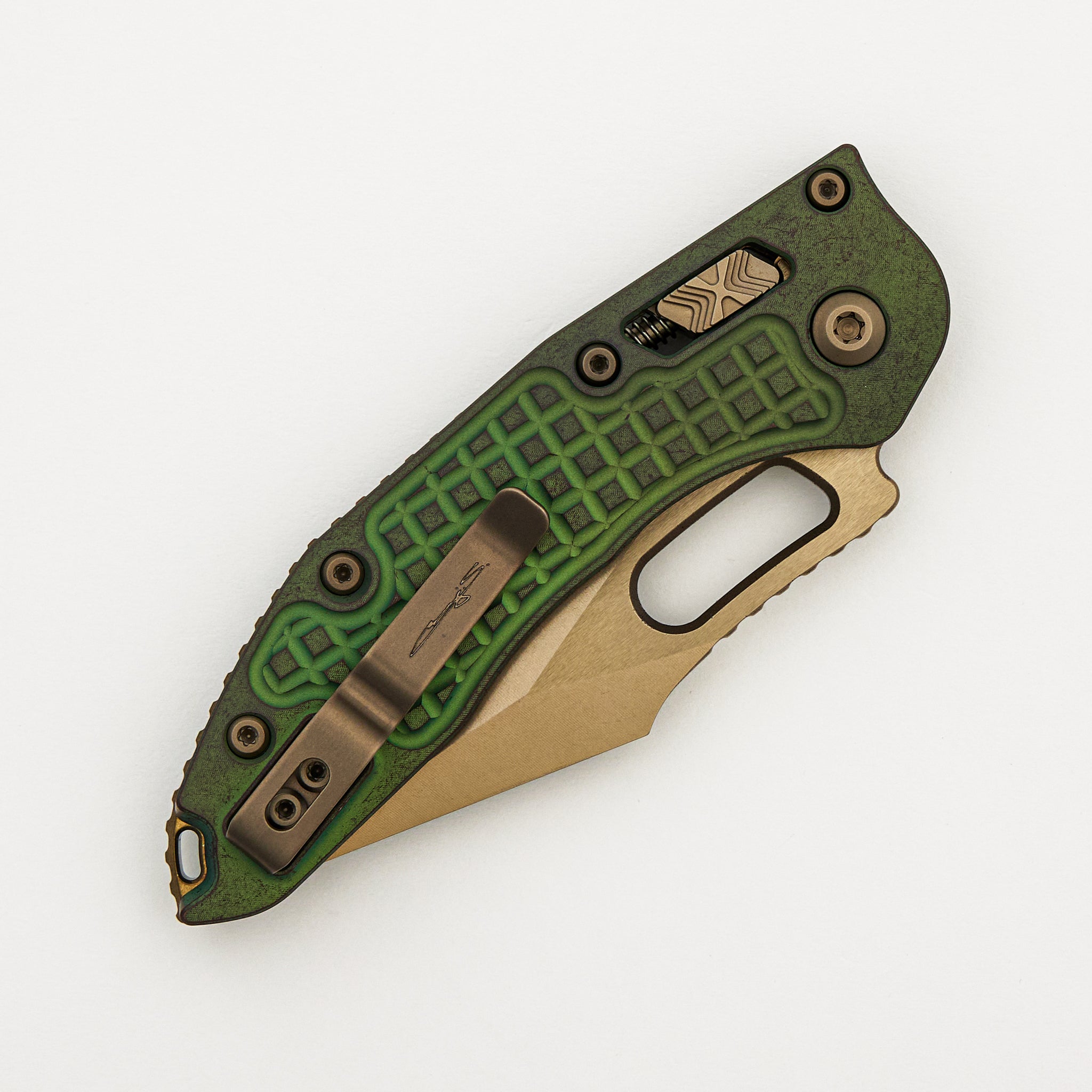 "Marfione Select" Stitch - RAM-LOK Bronzed Stonewash Finish Antique Green Anodized Frag Pattern Titanium W/ Bronze Titanium Accent 169RL-13FRMS1