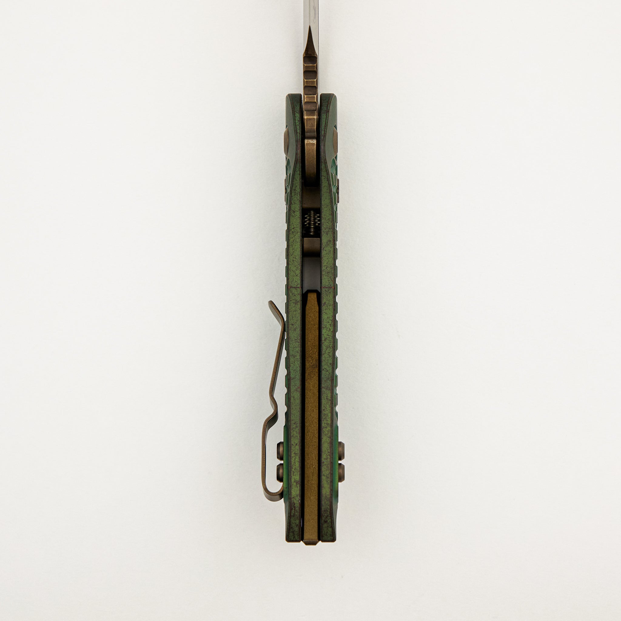 "Marfione Select" Stitch - RAM-LOK Bronzed Stonewash Finish Antique Green Anodized Frag Pattern Titanium W/ Bronze Titanium Accent 169RL-13FRMS1