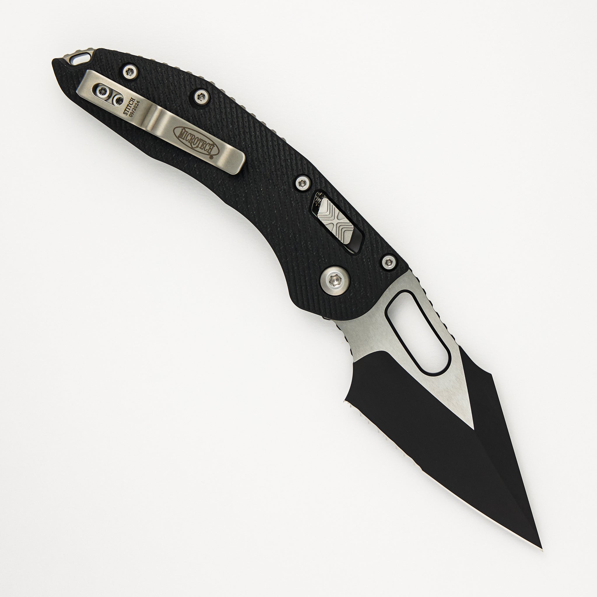 Stitch – RAM-LOK S/E Fluted G-10 Black Partial Serrated 169RL-2 FLGTBK (Borka Blades Design)