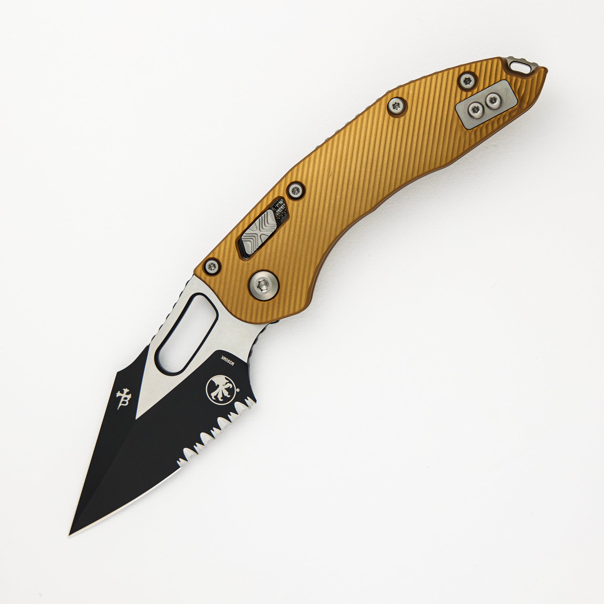 Stitch – RAM-LOK S/E Fluted Tan Aluminum Partial Serrated Black Standard 169RL-2FLTA (Borka Blades Design)