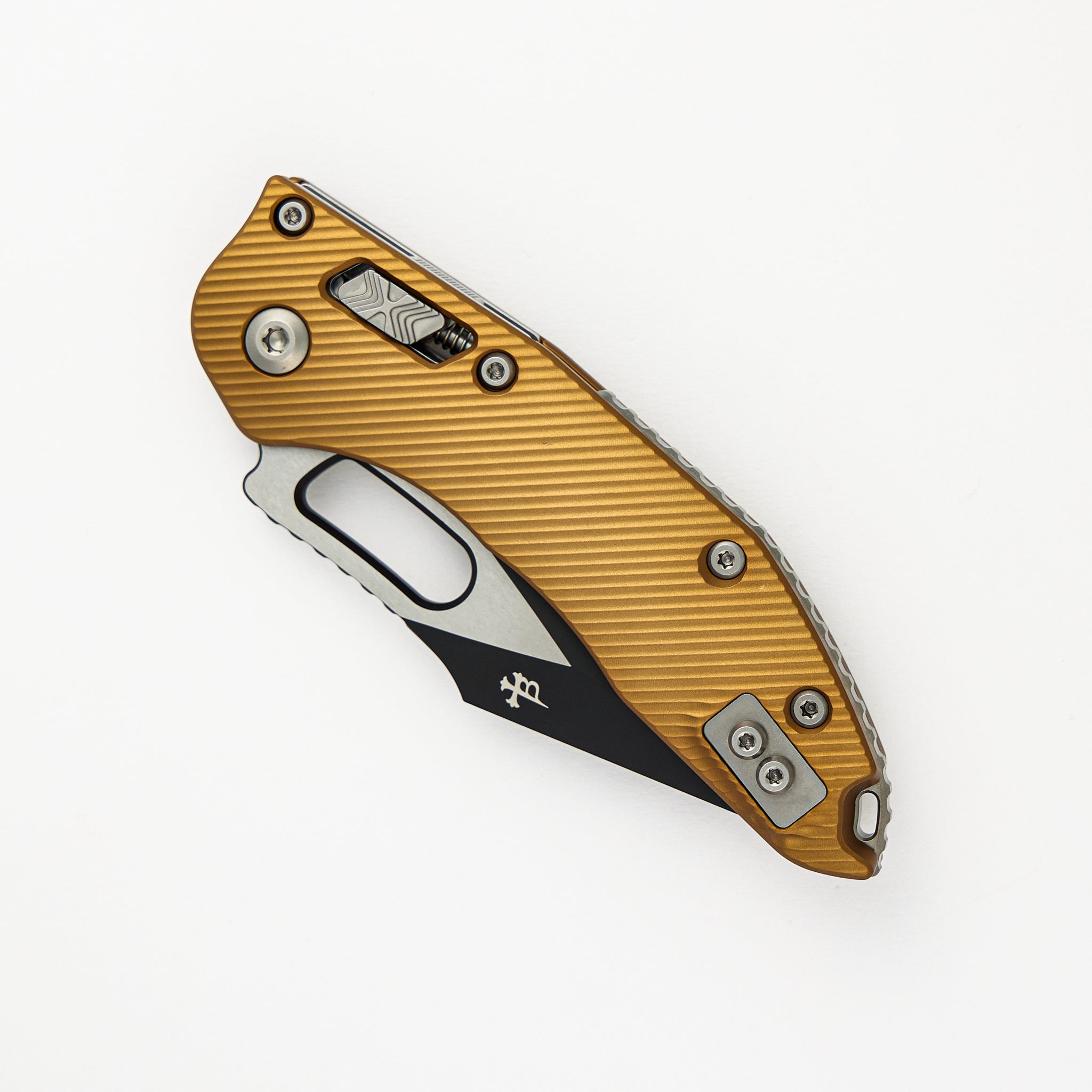 Stitch – RAM-LOK S/E Fluted Tan Aluminum Partial Serrated Black Standard 169RL-2FLTA (Borka Blades Design)