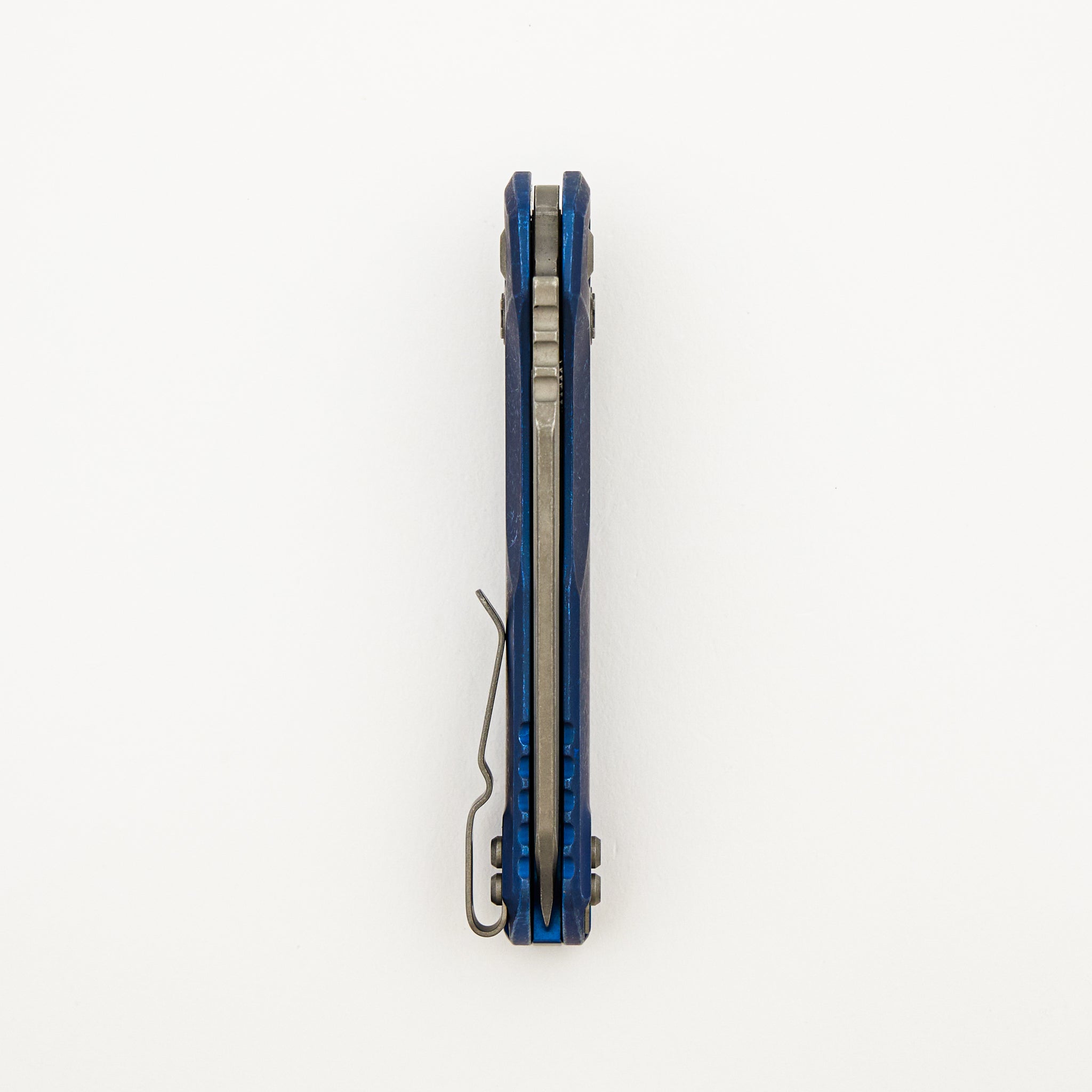 "Marfione Select" MSI - RAM-LOK - Full Serrated Apocalyptic Finish Antique Blue Anodized Slab Side Titanium W/ Blue Accent 210-12APMS2