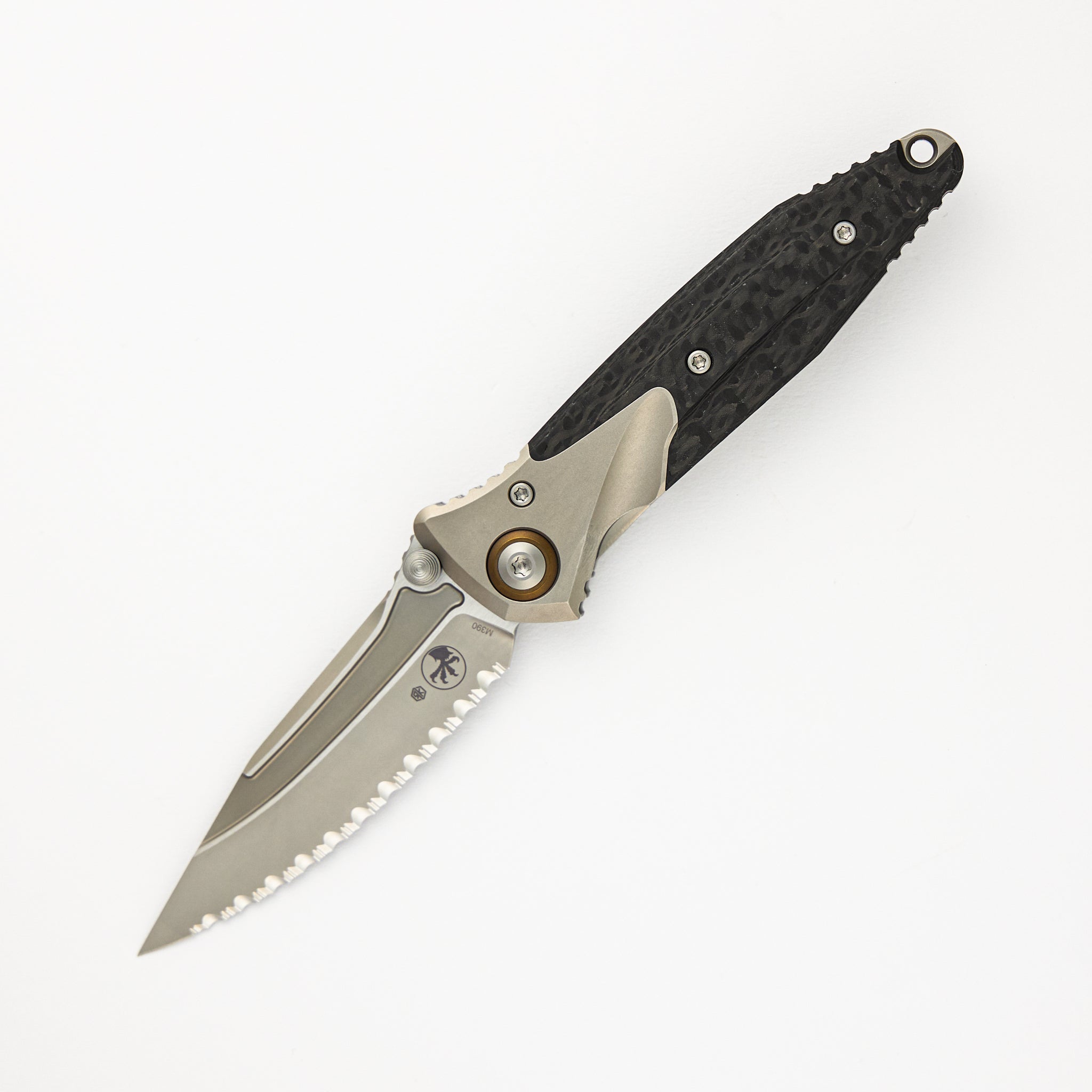 Socom Bravo Mini S/E Titanium/Carbon Fiber Handle Bead Blast Standard Fully Serrated Bronze Titanium Pivot Collar 260M-9CFTI