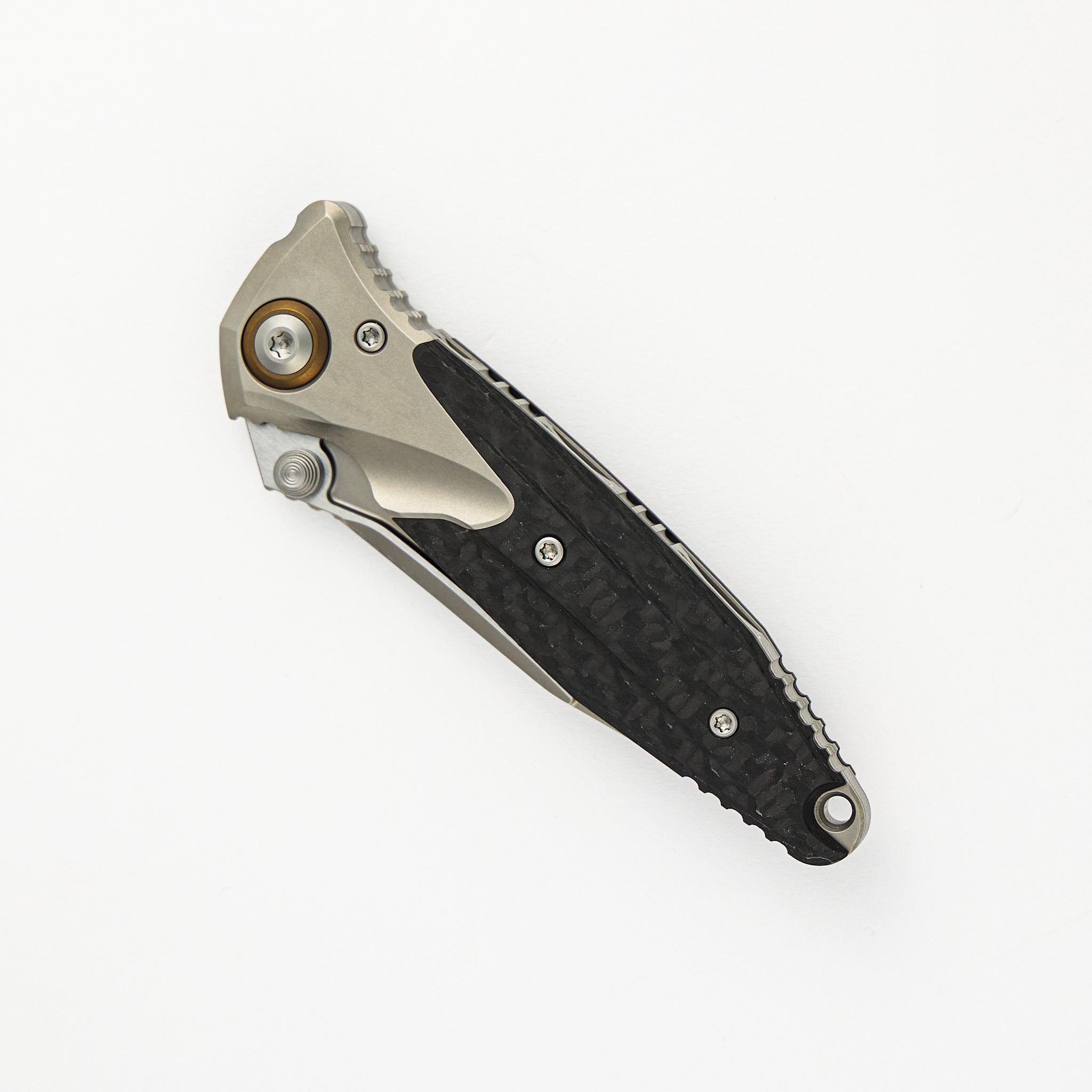 Socom Bravo Mini S/E Titanium/Carbon Fiber Handle Bead Blast Standard Fully Serrated Bronze Titanium Pivot Collar 260M-9CFTI