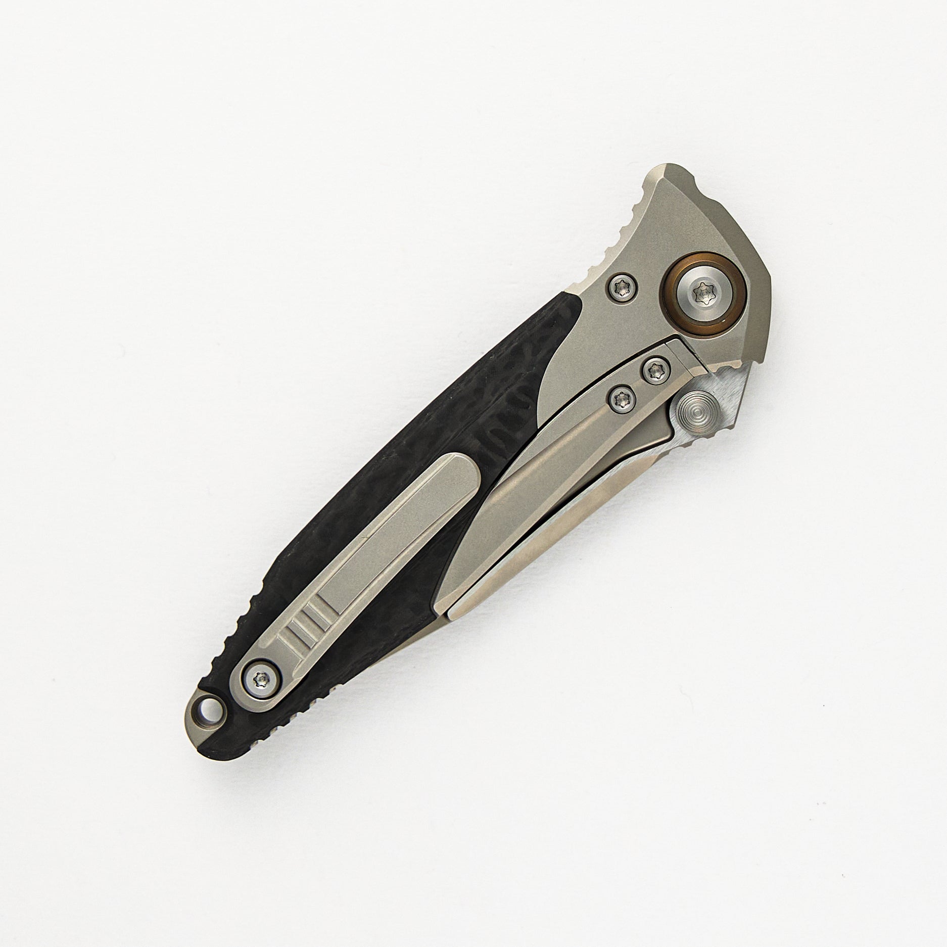 Socom Bravo Mini S/E Titanium/Carbon Fiber Handle Bead Blast Standard Fully Serrated Bronze Titanium Pivot Collar 260M-9CFTI