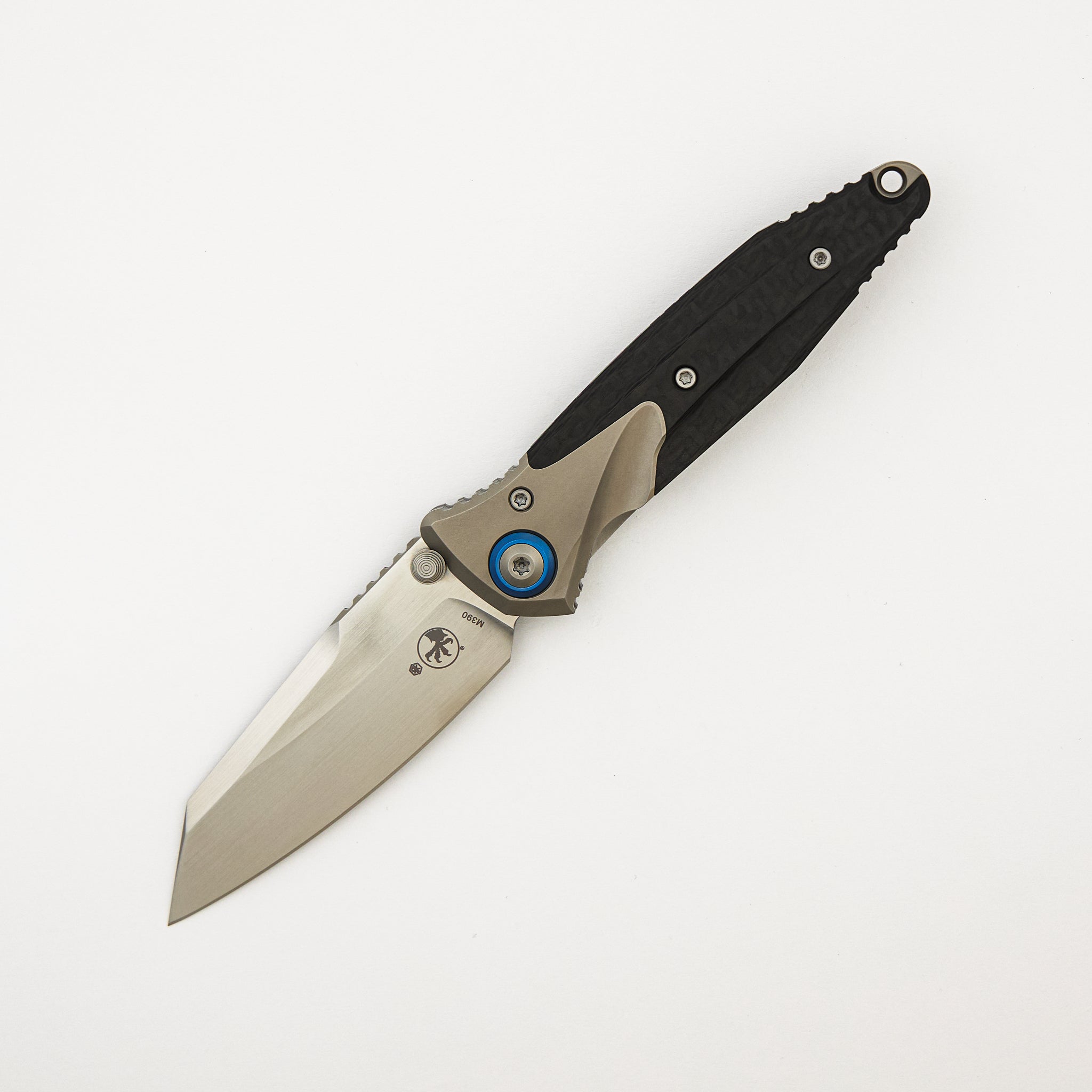 Socom Bravo Mini Warcom - Titanium Handle Hand Rubbed Satin Standard Blue Titanium Pivot Collar Carbon Fiber Scales 263M-4 CFTI