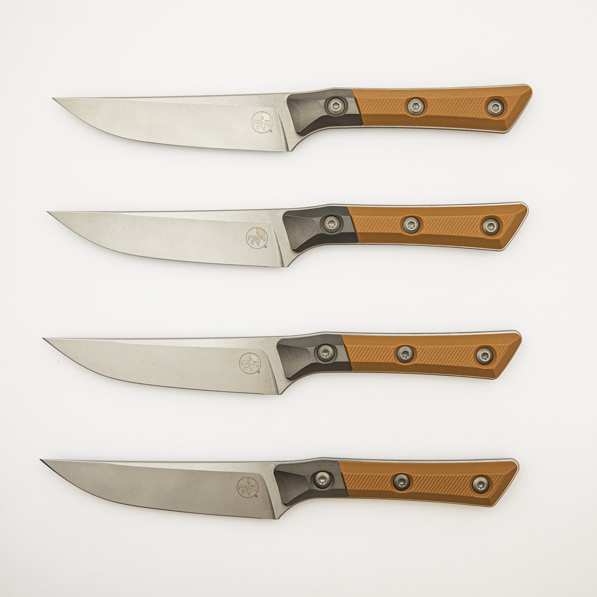 Steak Knife Set - G-10 Coyote Tan - Bead Blast Bolster - Stonewash Standard - 3600B-10 SETCE