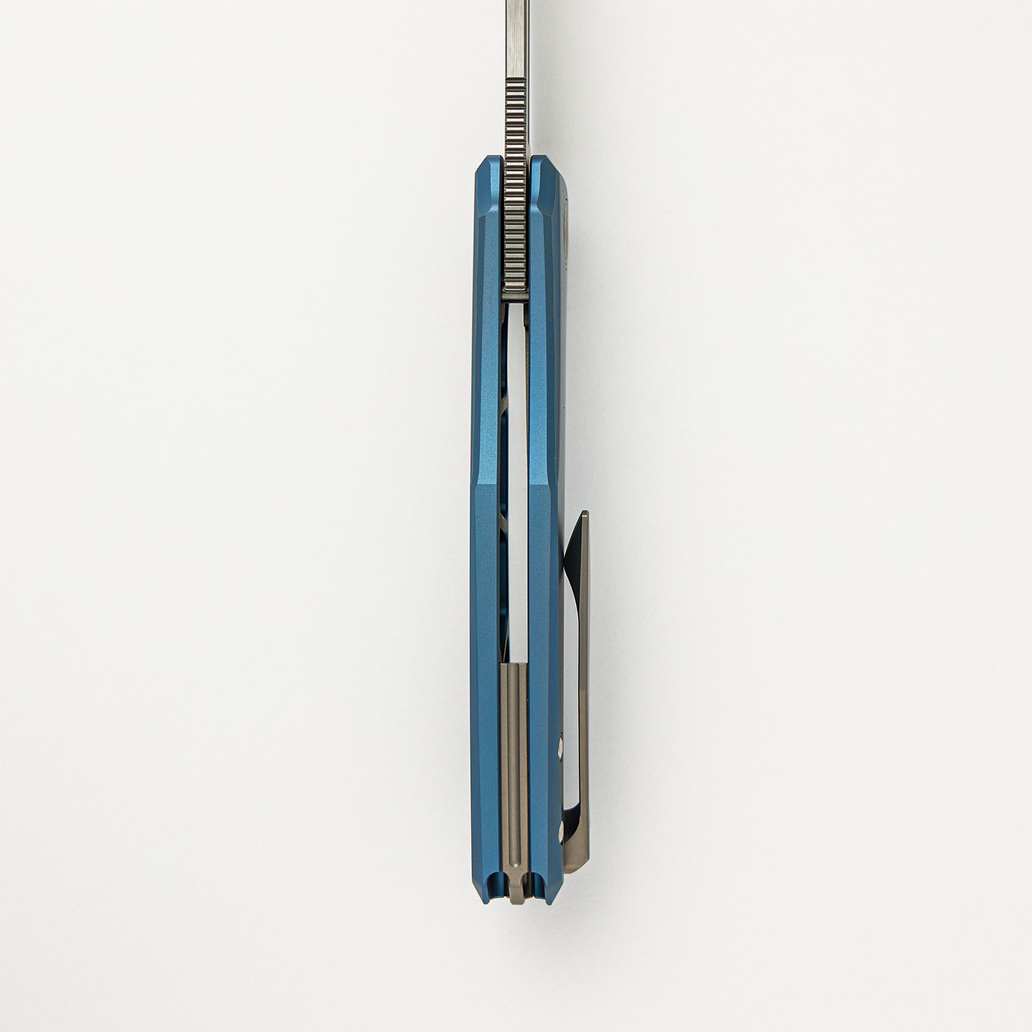 Ghoul - Ti Blue Anodized Handle - Belt Satin S90V Blade