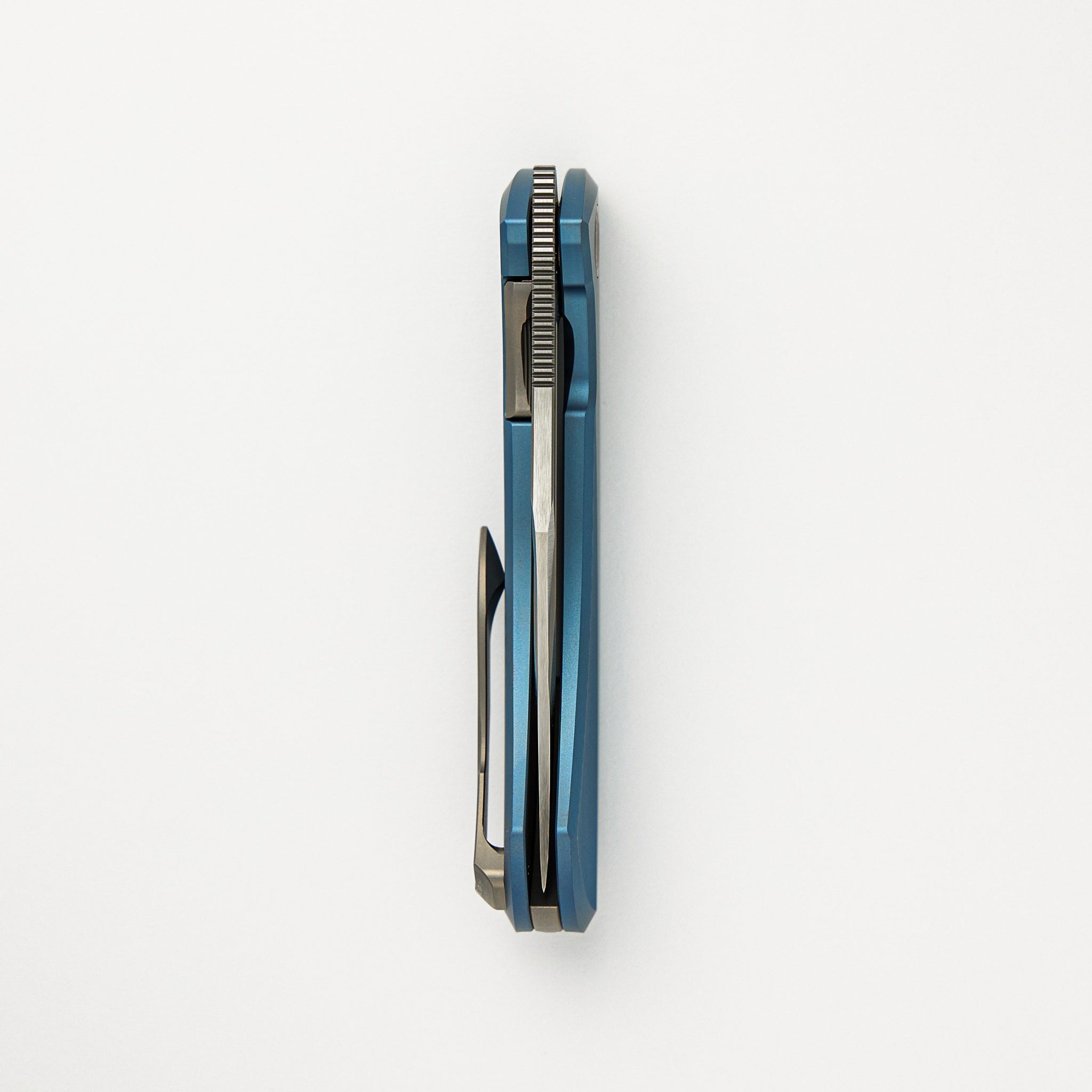 Ghoul - Ti Blue Anodized Handle - Belt Satin S90V Blade