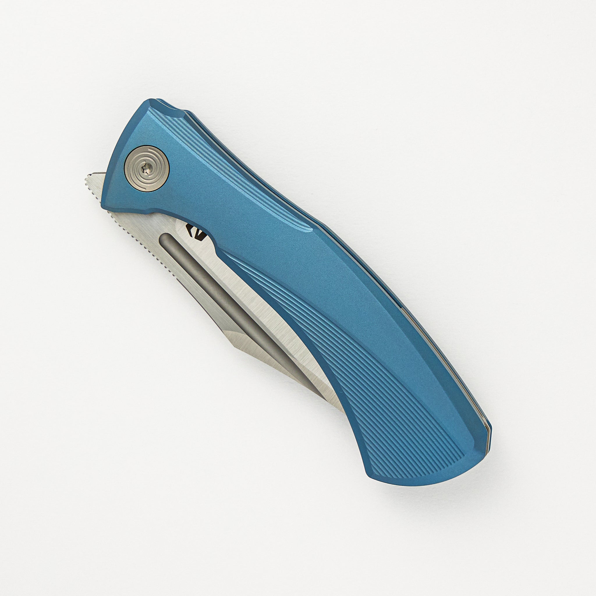 Ghoul - Ti Blue Anodized Handle - Belt Satin S90V Blade