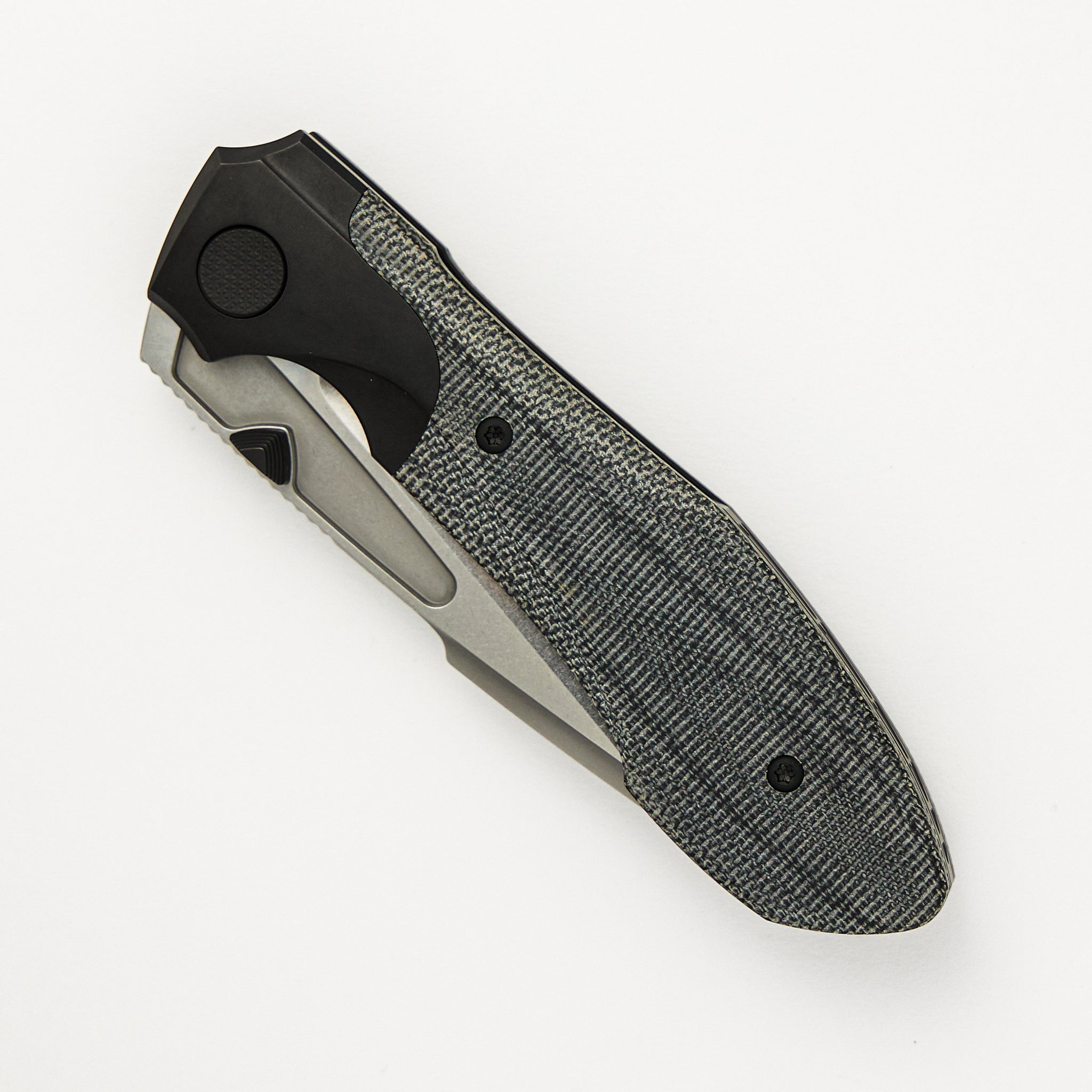 Voodoo - Black PVD/Light Stonewash Ti/Black Micarta Handle - Stonewashed M390 Blade