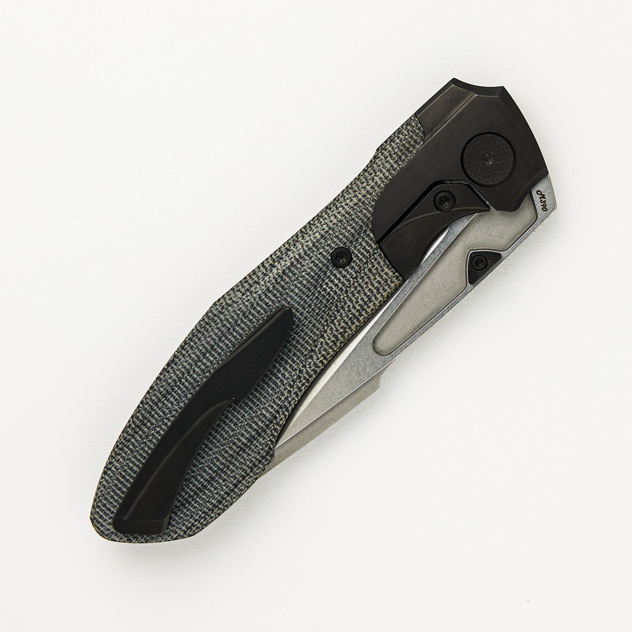 Voodoo - Black PVD/Light Stonewash Ti/Black Micarta Handle - Stonewashed M390 Blade