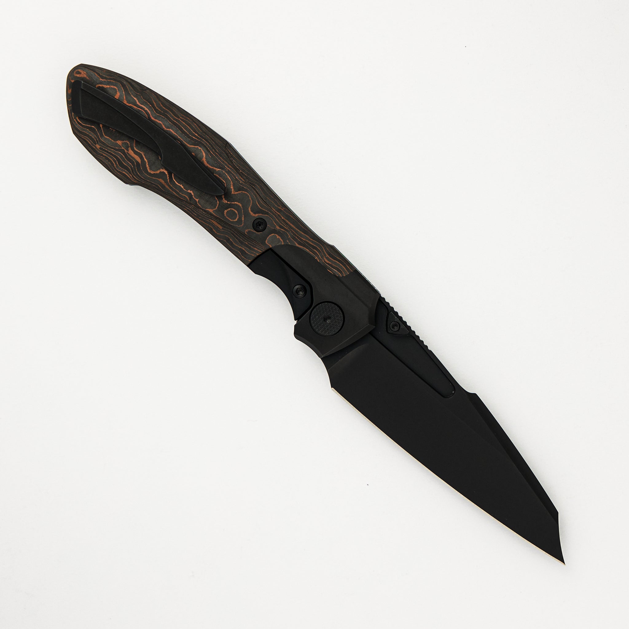 Voodoo - Black PVD/Light Stonewash Ti/Copper Camo Carbon FIber Handle - Black PVD Light Stonewash M390 Blade