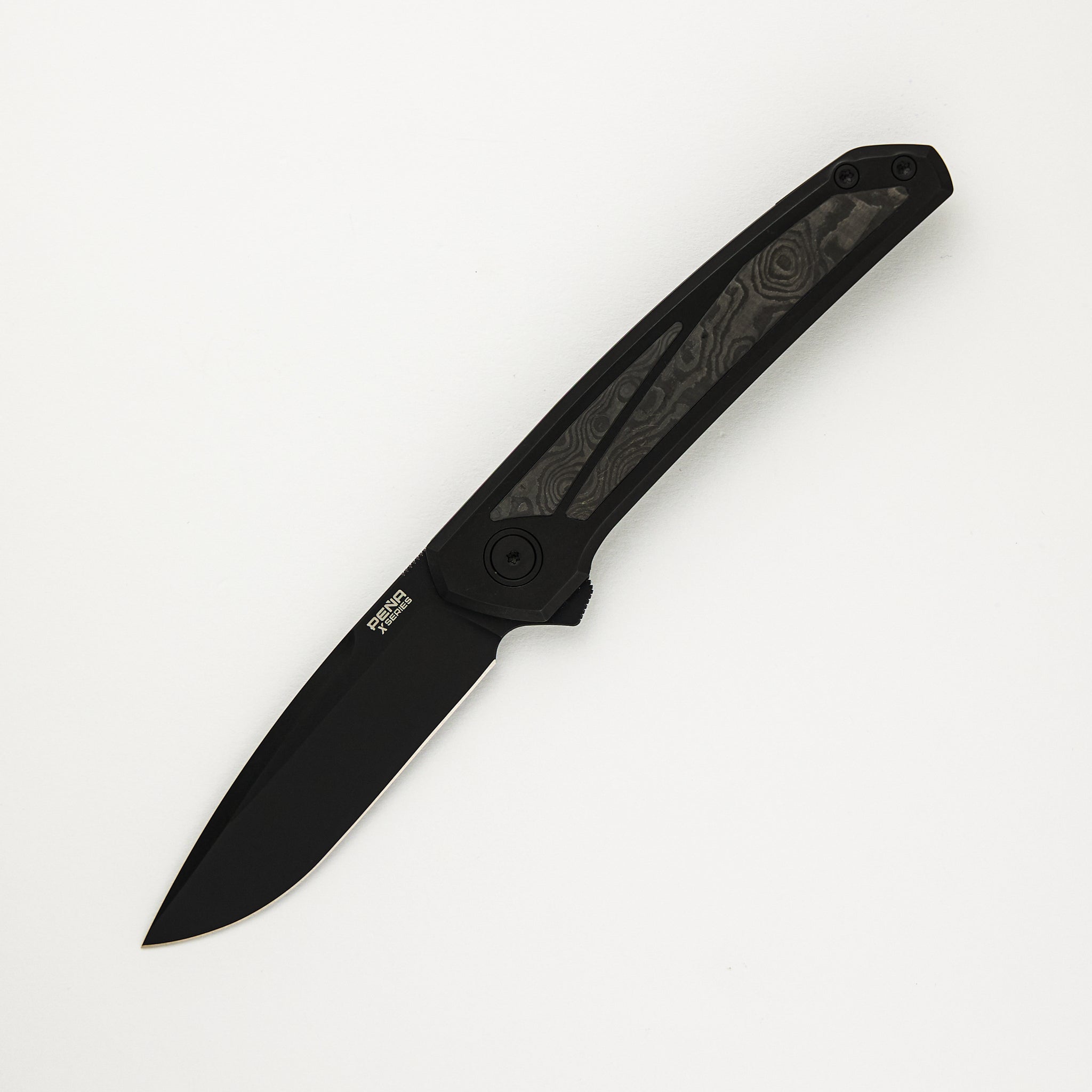 Cobra - Black PVD Titanium Handle W/ Black Dunes Carbon Fiber Inlays - Black PVD CPM-M4 Blade