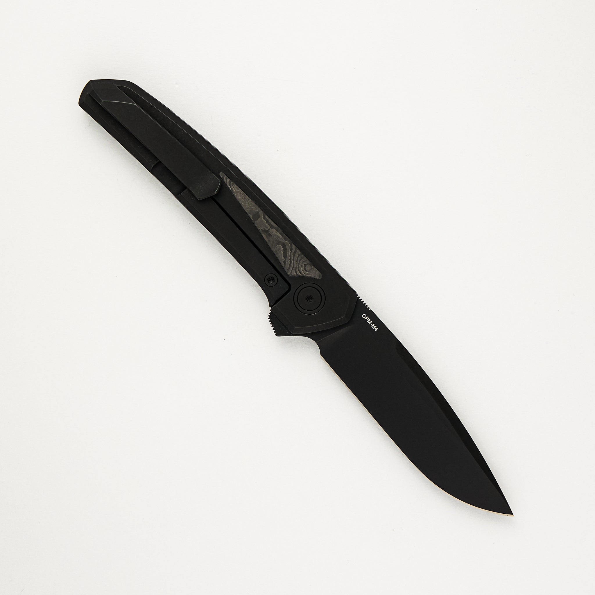 Cobra - Black PVD Titanium Handle W/ Black Dunes Carbon Fiber Inlays - Black PVD CPM-M4 Blade