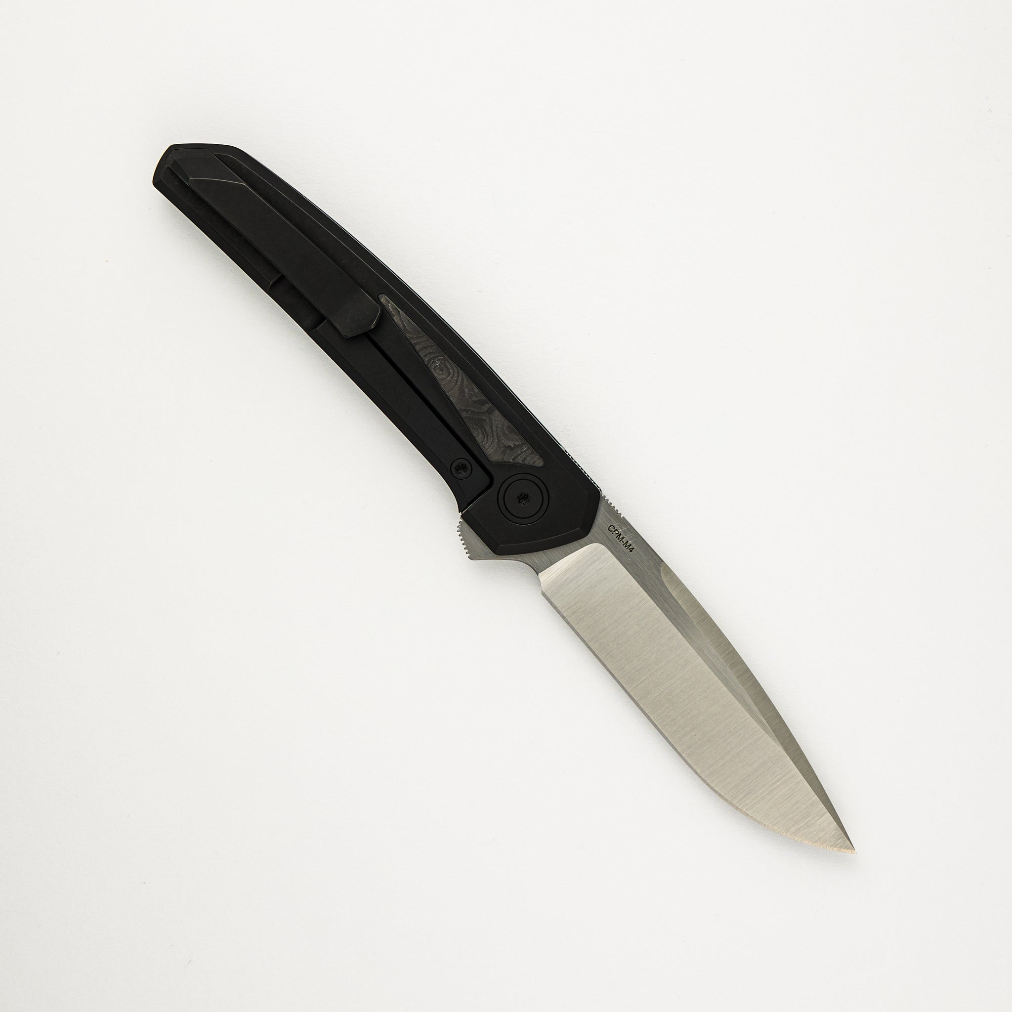Cobra - Black PVD Titanium Handle W/ Black Dunes Carbon Fiber Inlays - Belt Satin CPM-M4 Blade