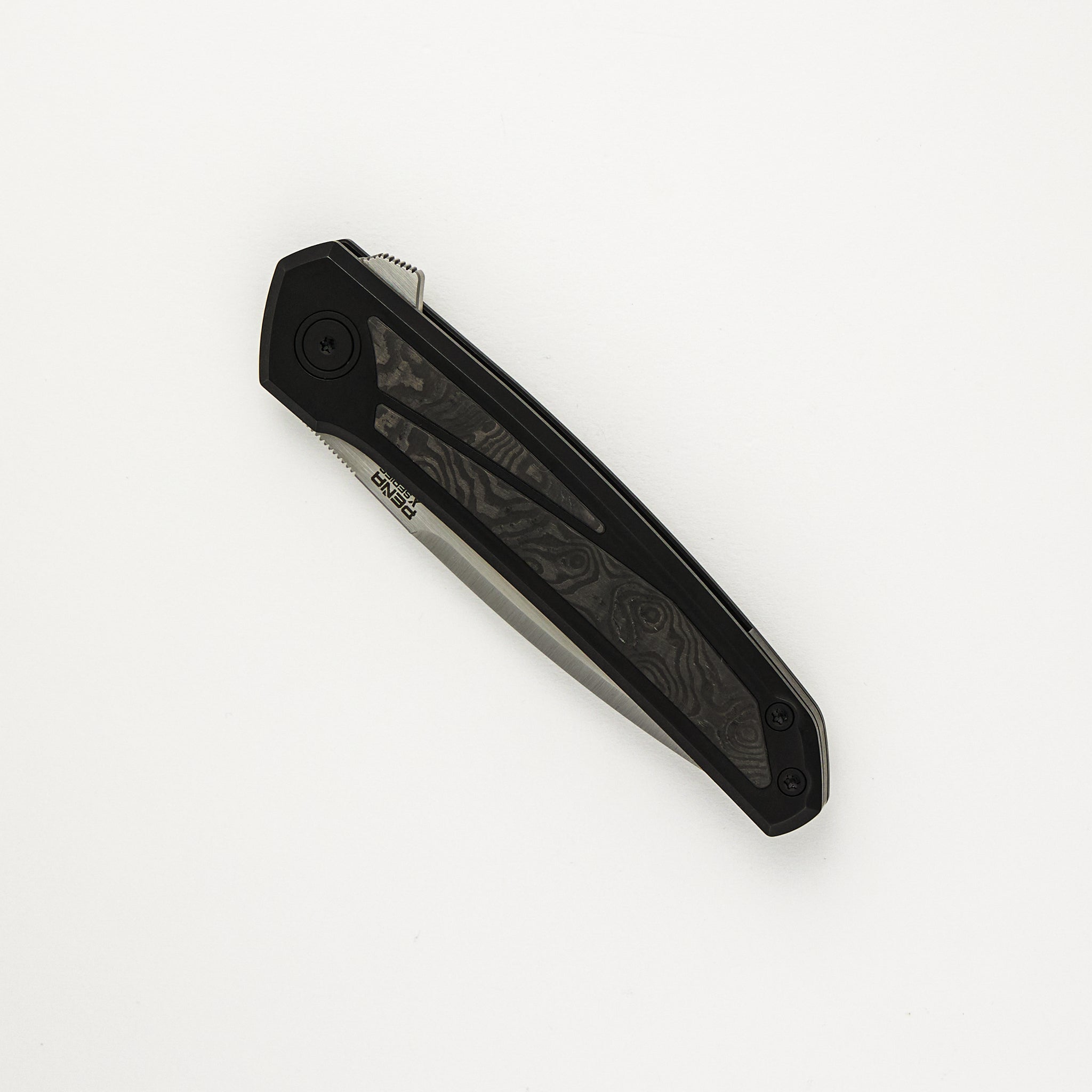 Cobra - Black PVD Titanium Handle W/ Black Dunes Carbon Fiber Inlays - Belt Satin CPM-M4 Blade
