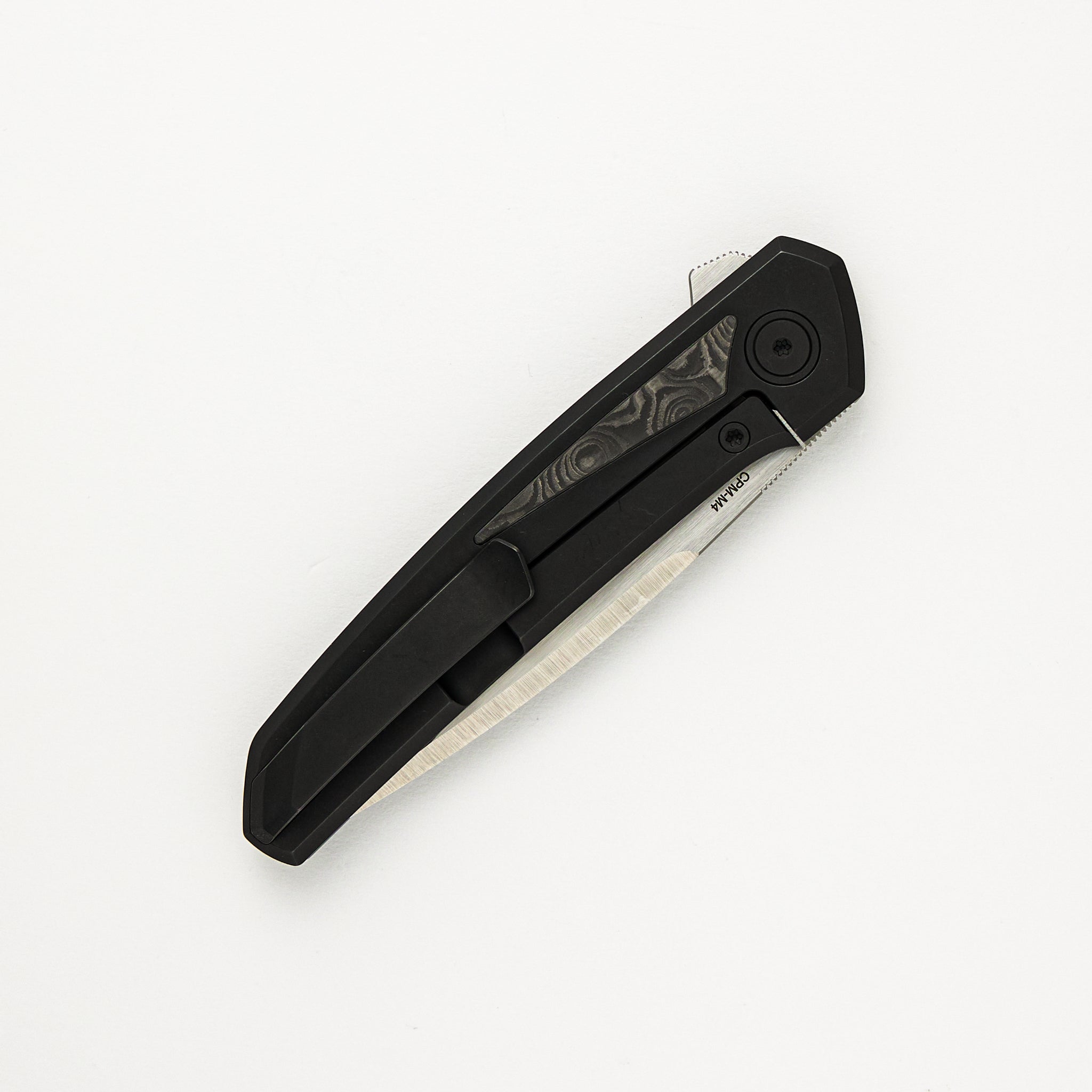 Cobra - Black PVD Titanium Handle W/ Black Dunes Carbon Fiber Inlays - Belt Satin CPM-M4 Blade
