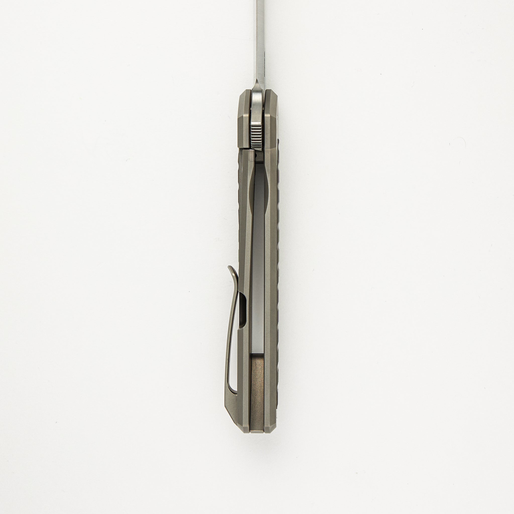 Cobra - Titanium Handle W/ Titanium Frag Dark Bead Blast Inlays - Belt Satin CPM-M4 Blade