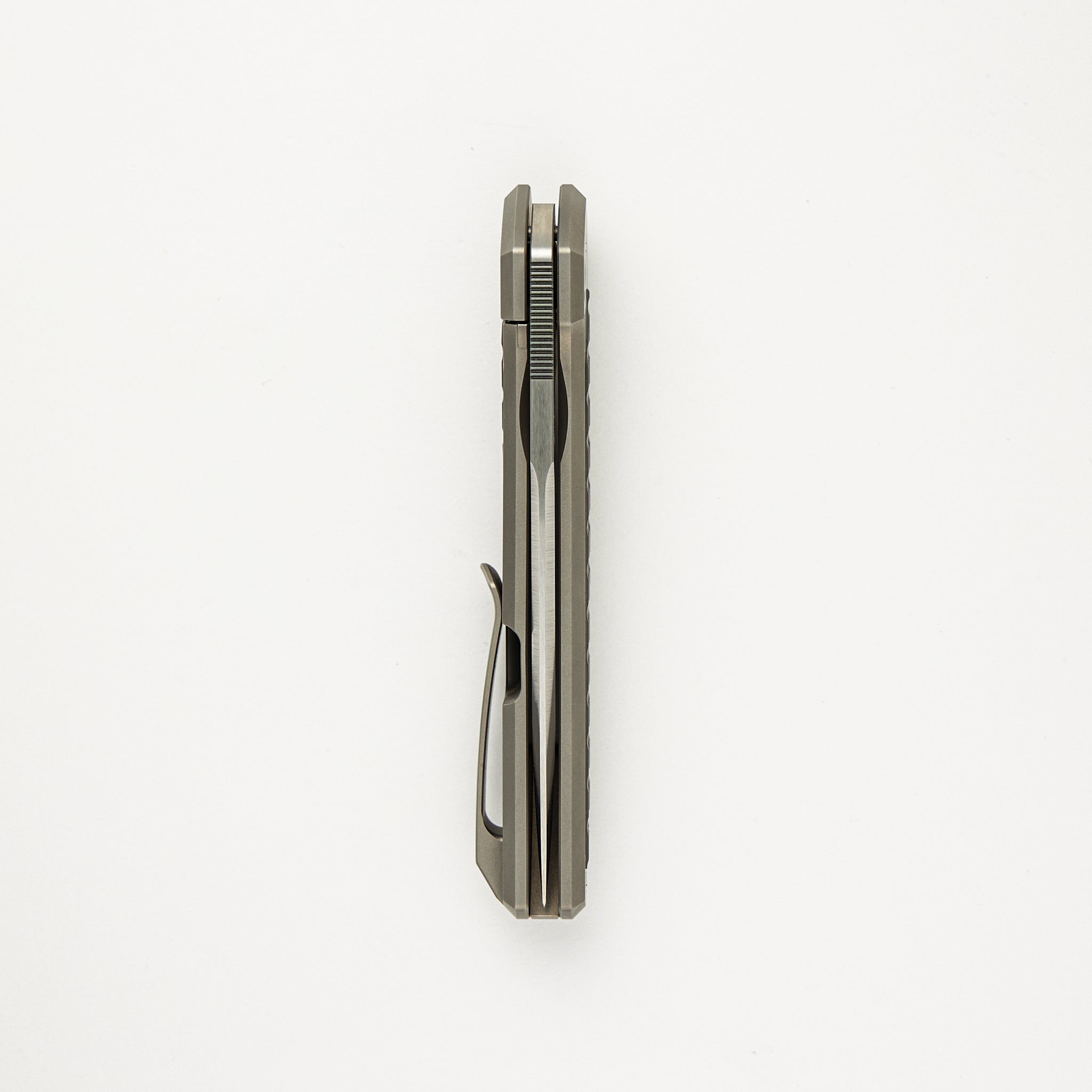 Cobra - Titanium Handle W/ Titanium Frag Dark Bead Blast Inlays - Belt Satin CPM-M4 Blade