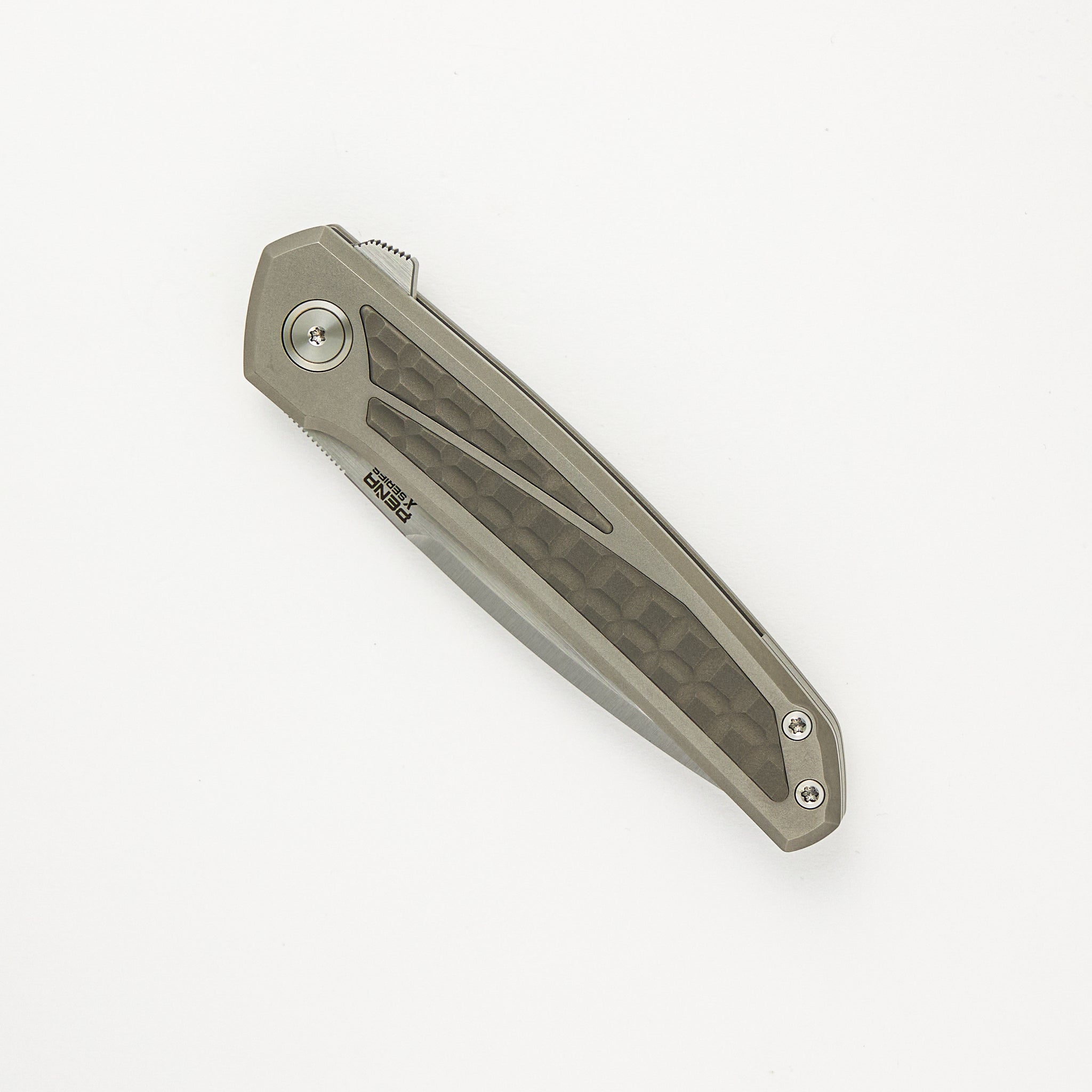 Cobra - Titanium Handle W/ Titanium Frag Dark Bead Blast Inlays - Belt Satin CPM-M4 Blade