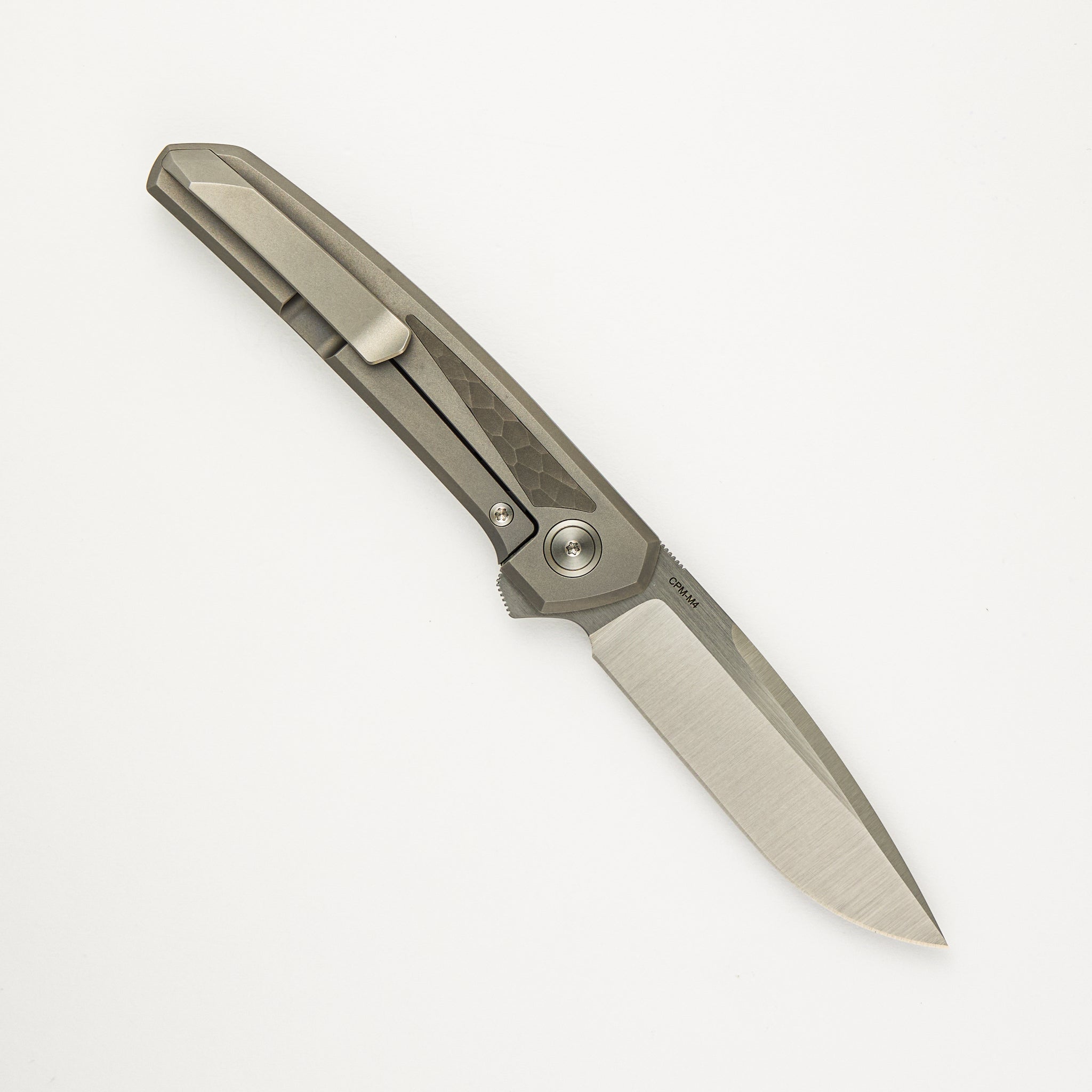 Cobra - Titanium Handle W/ Jigged Dark Bead Blast Titanium Inlays - Belt Satin CPM-M4 Blade