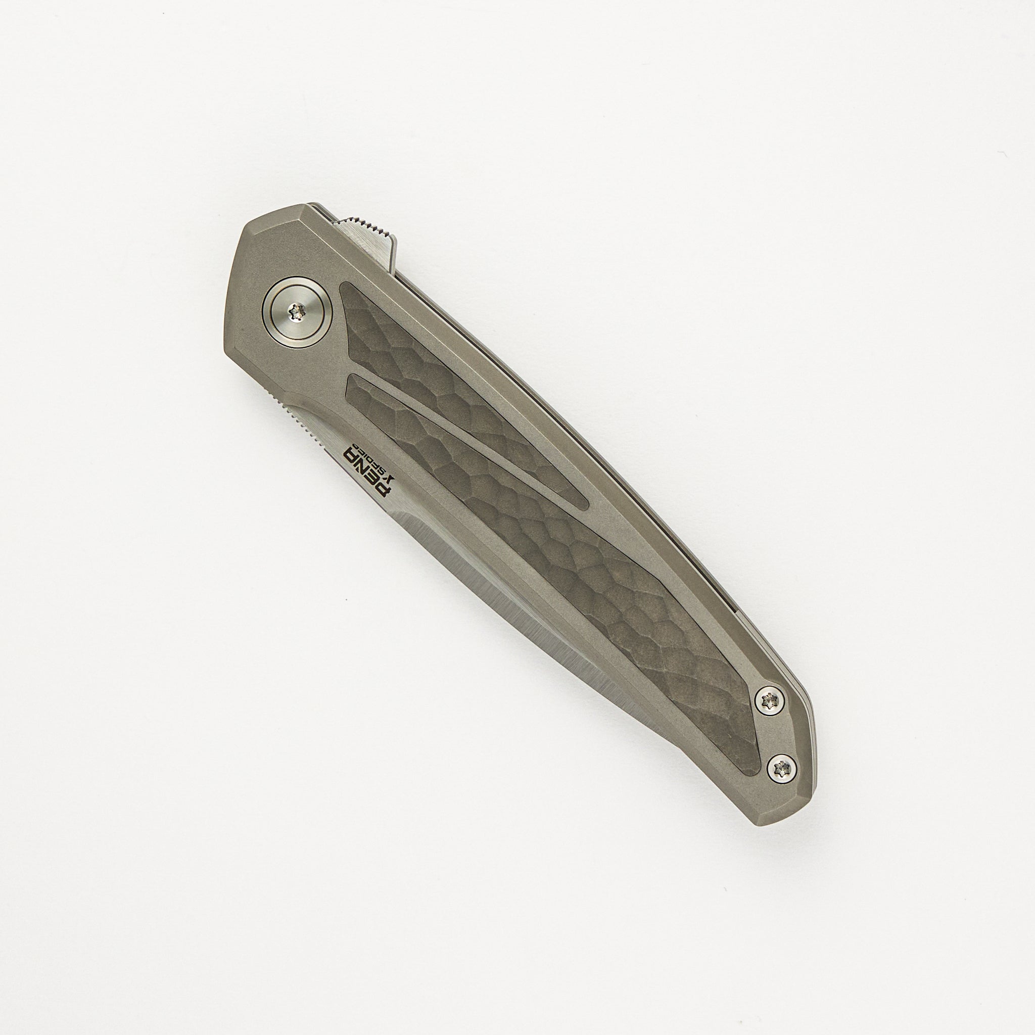 Cobra - Titanium Handle W/ Jigged Dark Bead Blast Titanium Inlays - Belt Satin CPM-M4 Blade