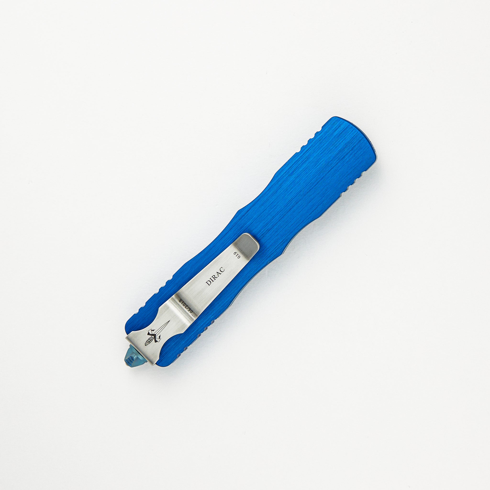 Marfione Custom Knives Dirac - D/E Mirror Polish Blade - Blue Hefted Alloy Handle