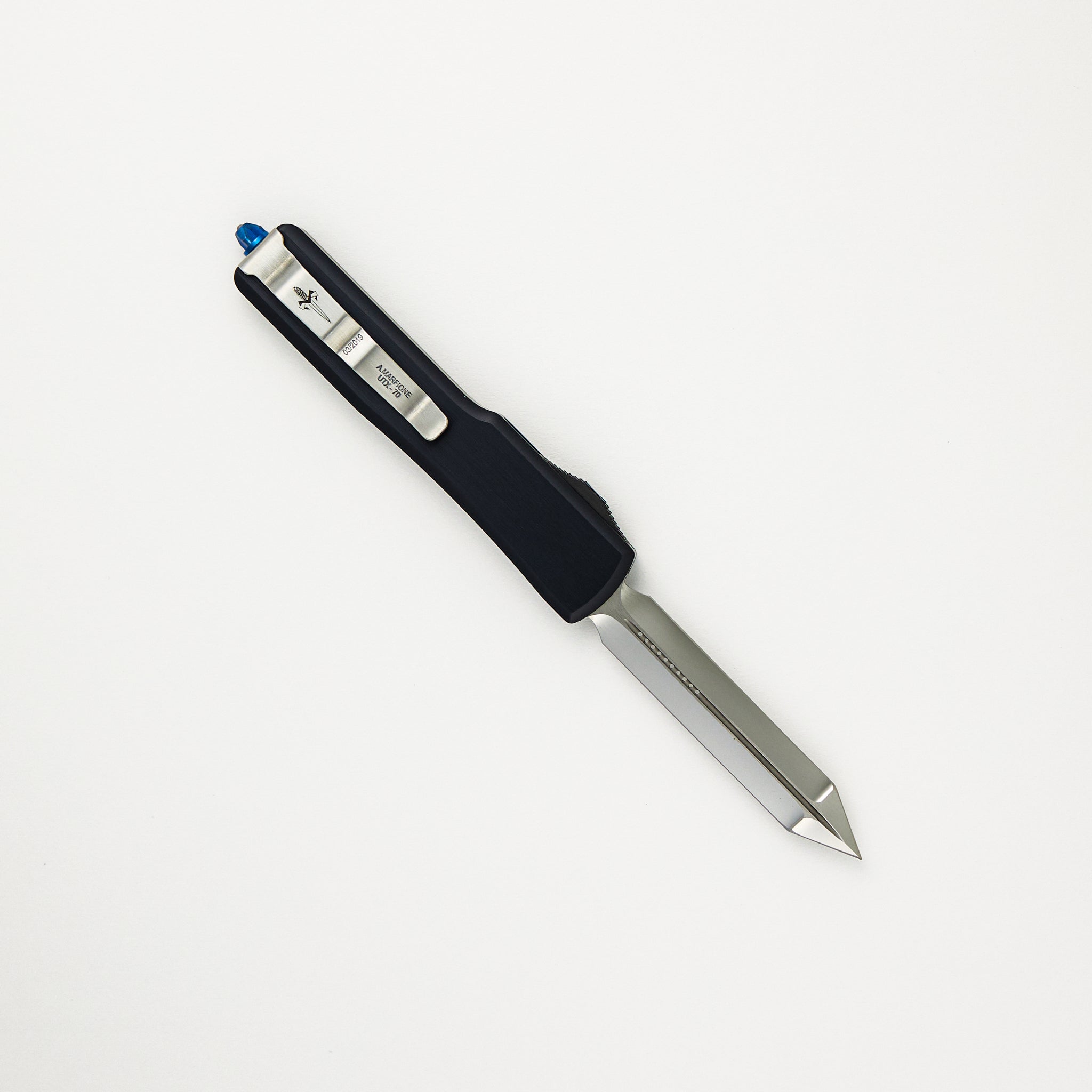 Marfione Custom Knives UTX-70 - Spartan Mirror Polish Blade - Black Anodized Hefted Aircraft Alloy