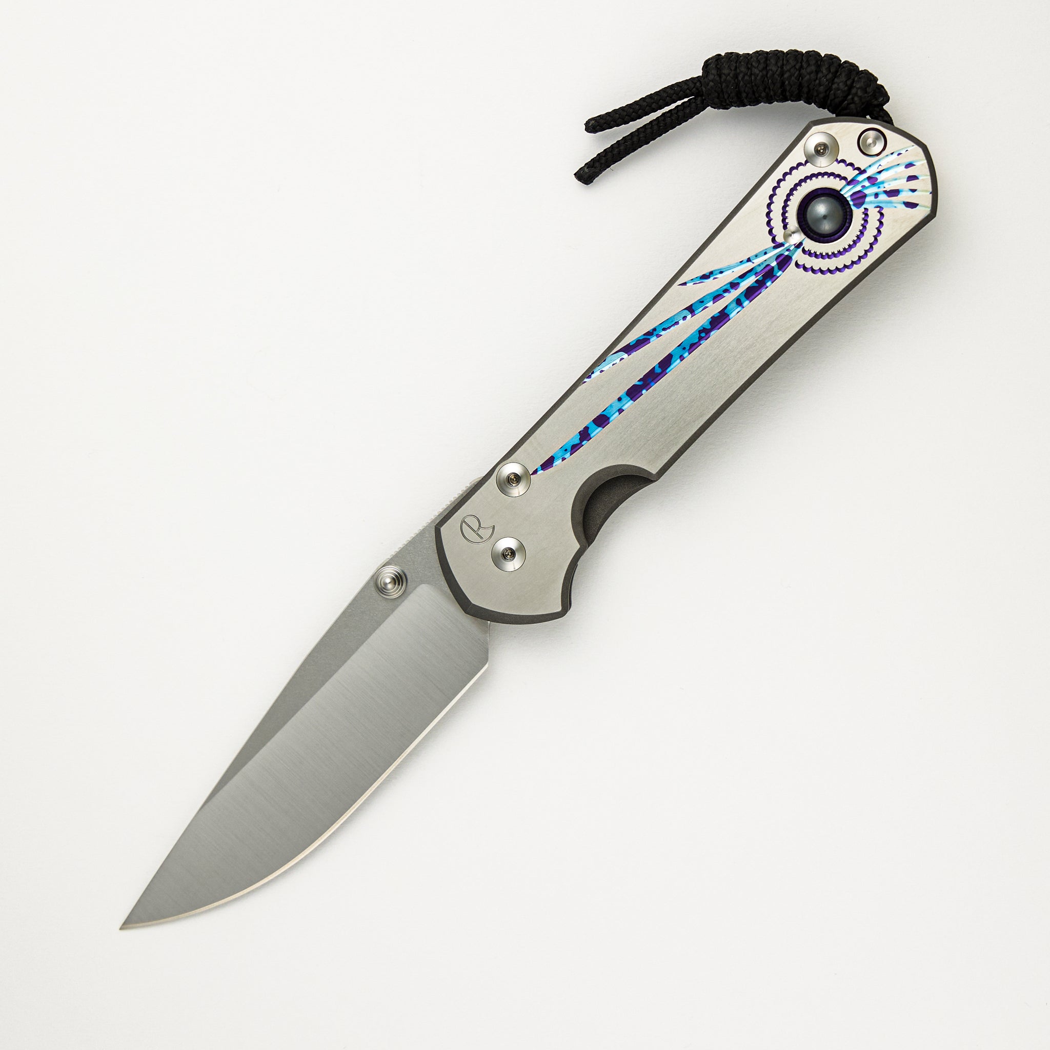 Large Sebenza 31 - Unique Graphic - Drop Point CPM MagnaCut Blade - Silver Single Thumb Lug