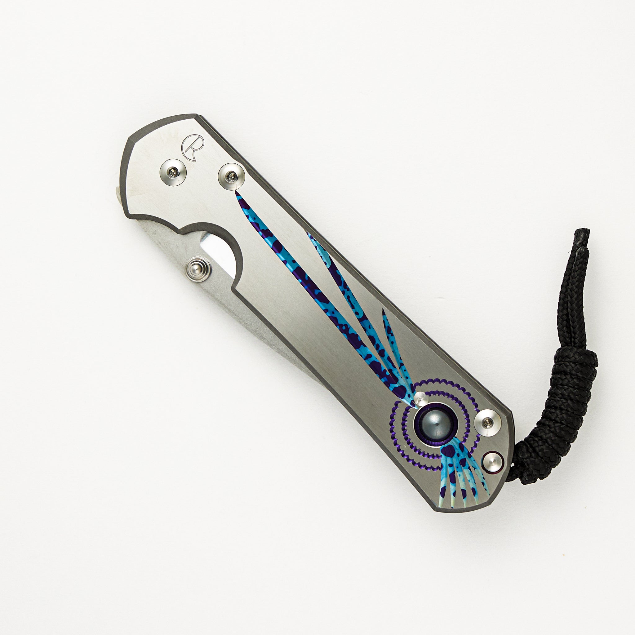 Large Sebenza 31 - Unique Graphic - Drop Point CPM MagnaCut Blade - Silver Single Thumb Lug