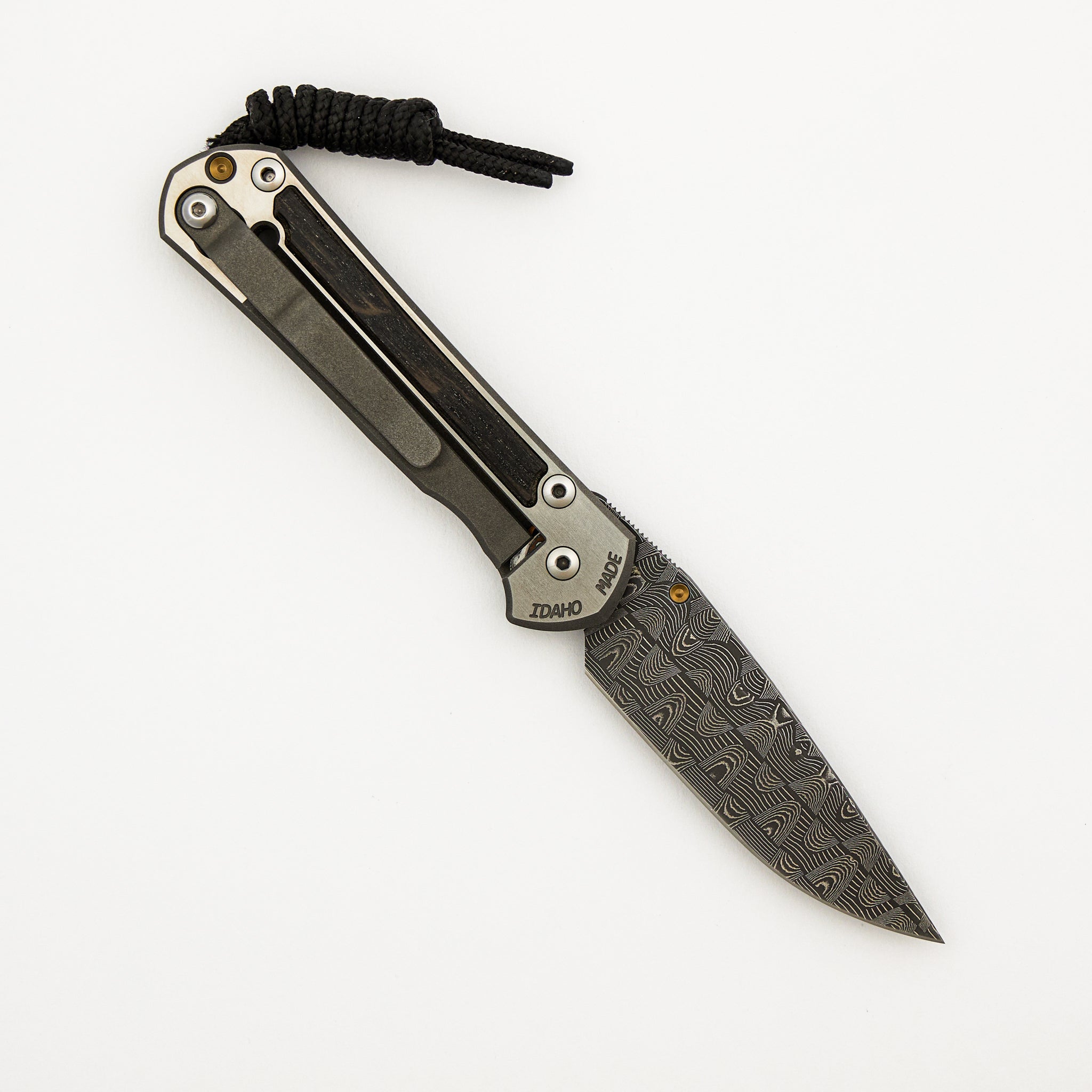 Small Sebenza 21 - Bog Oak Inlay - Drop Point Basketweave Blade - Gold Single Thumb Lug