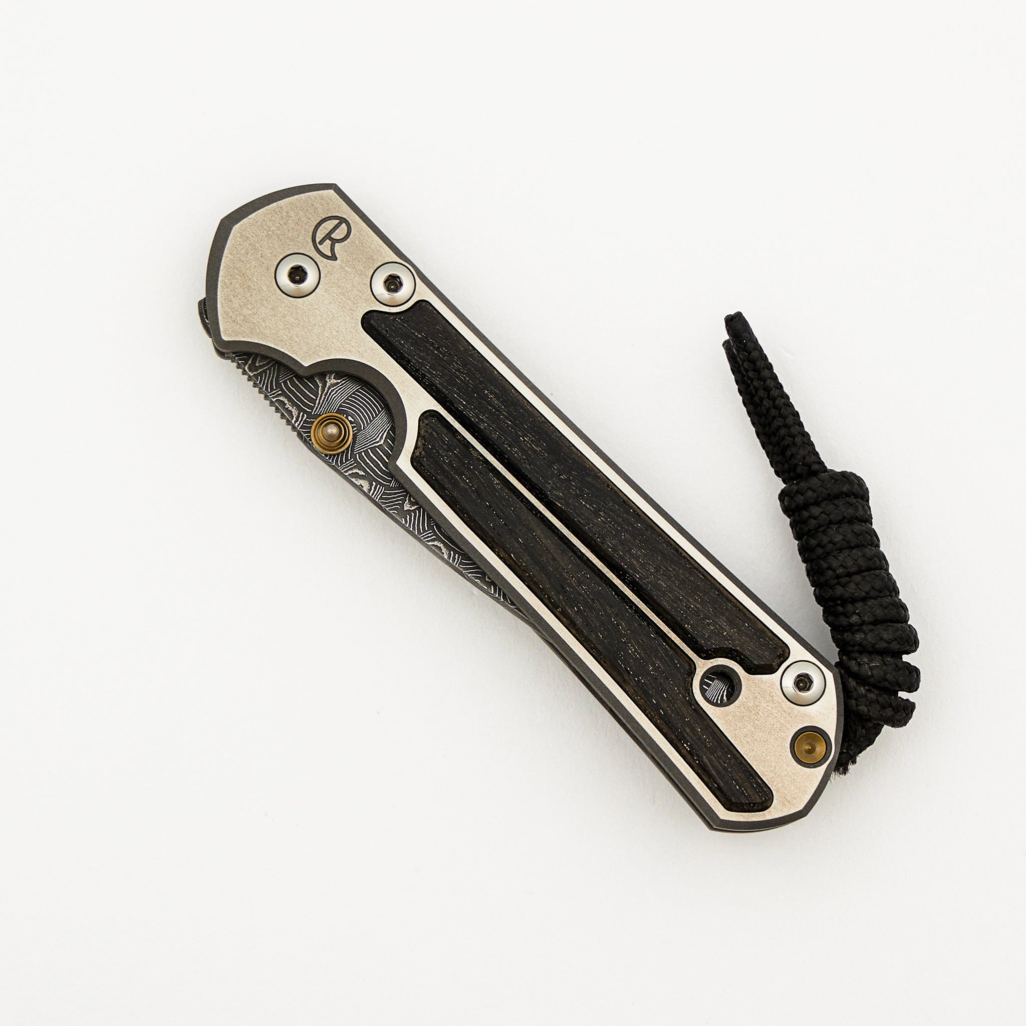 Small Sebenza 21 - Bog Oak Inlay - Drop Point Basketweave Blade - Gold Single Thumb Lug