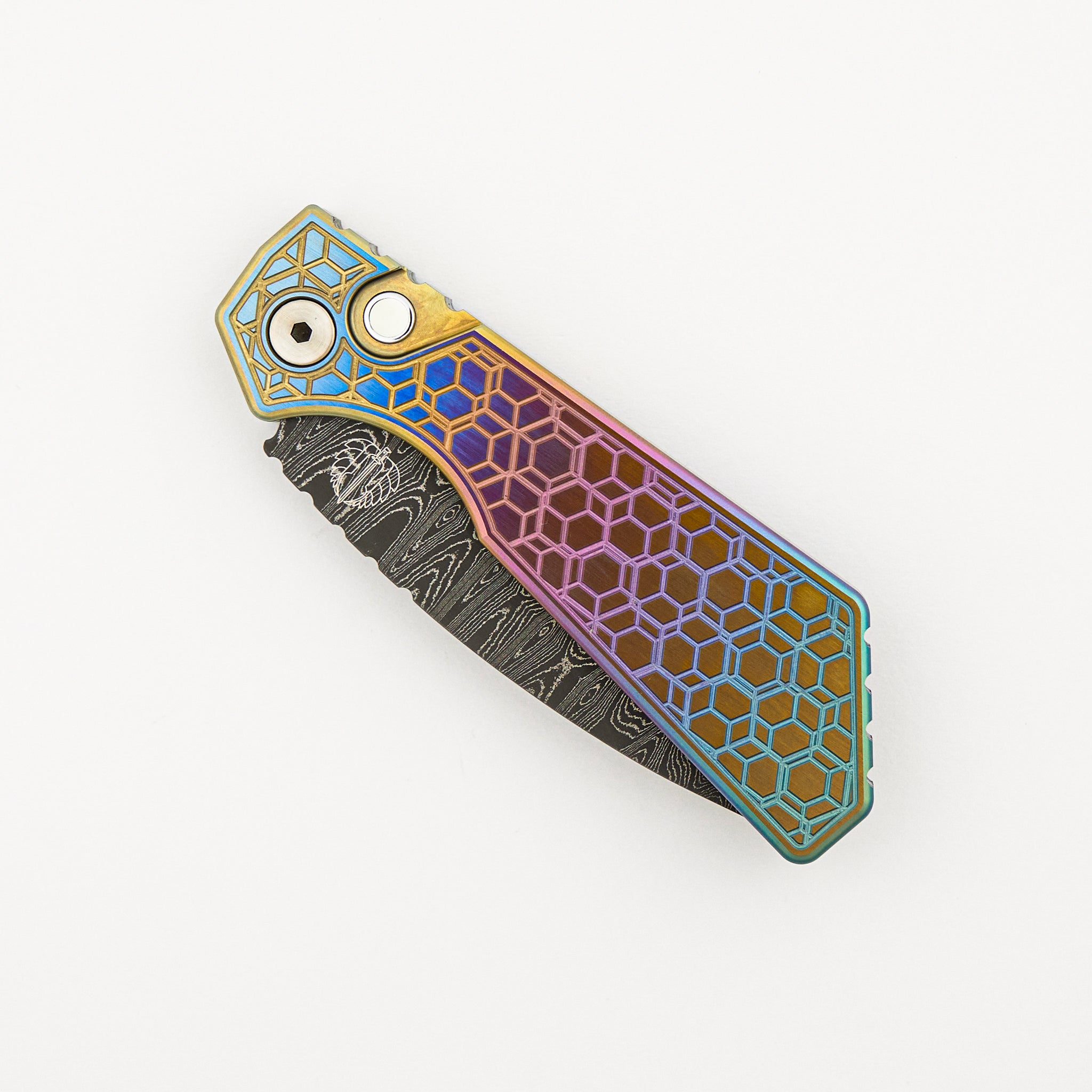2023 PT+ Custom 009 - "Chipped Metal" Unique Anodized Titanium Handles - Chad Nichols Blade - Custom Ti Clip