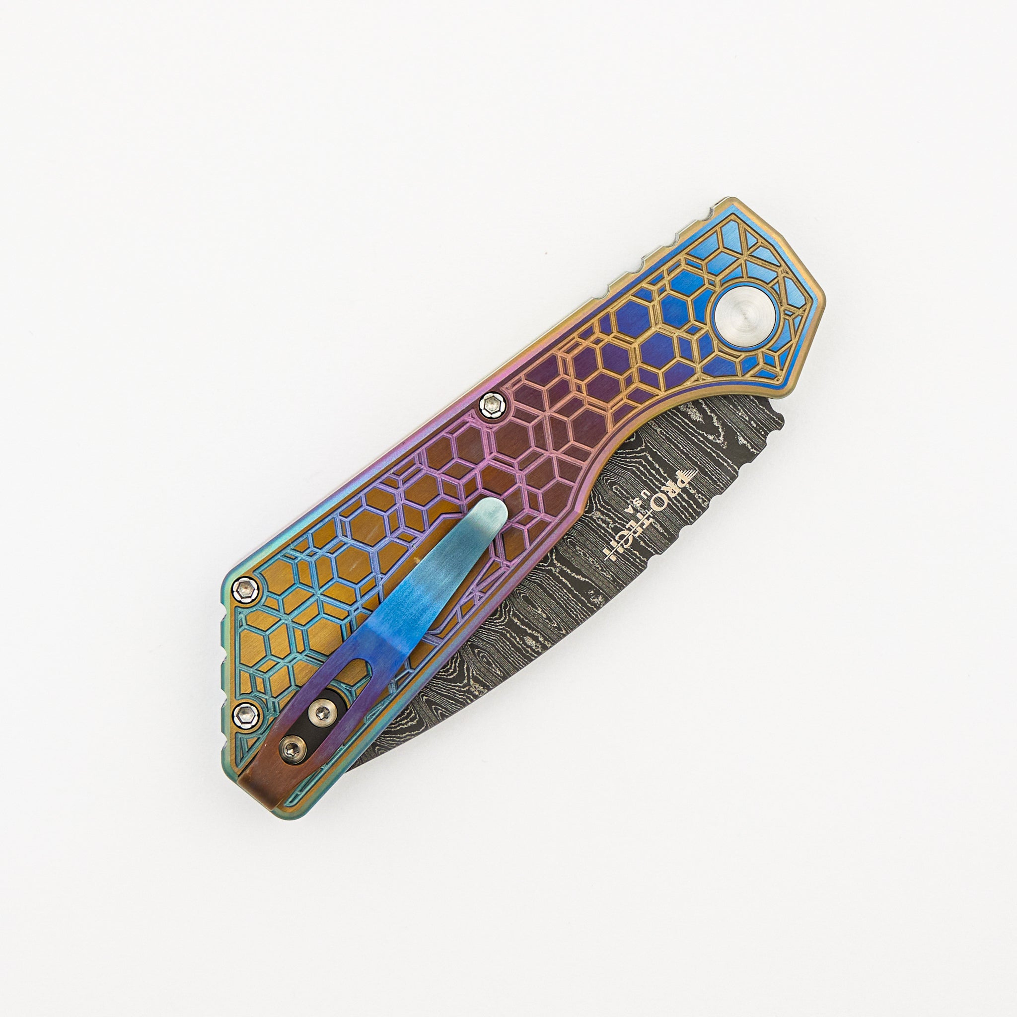 2023 PT+ Custom 009 - "Chipped Metal" Unique Anodized Titanium Handles - Chad Nichols Blade - Custom Ti Clip