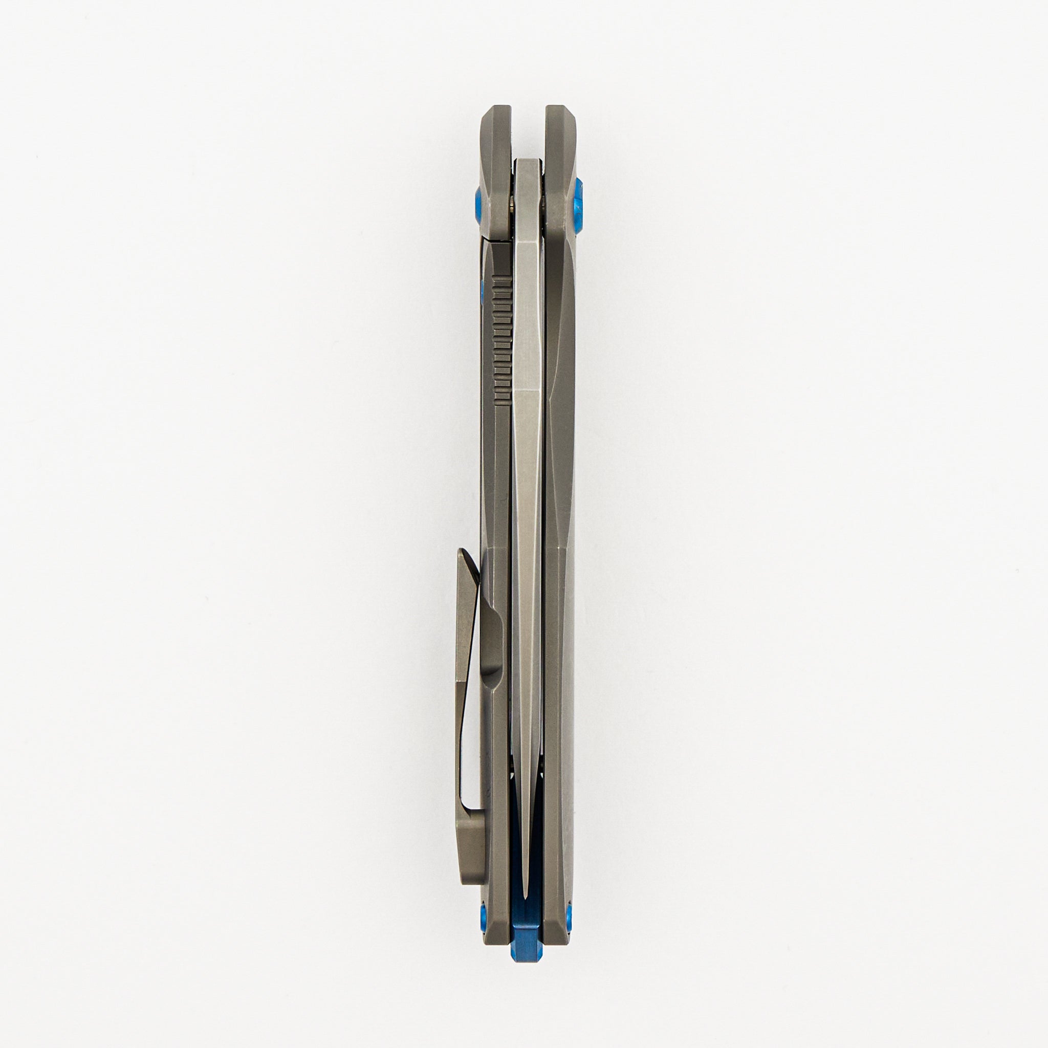 Mini Arius - Smooth Titanium Handle - Blue Hardware - Burnished W/ Polished Flats M390 Blade