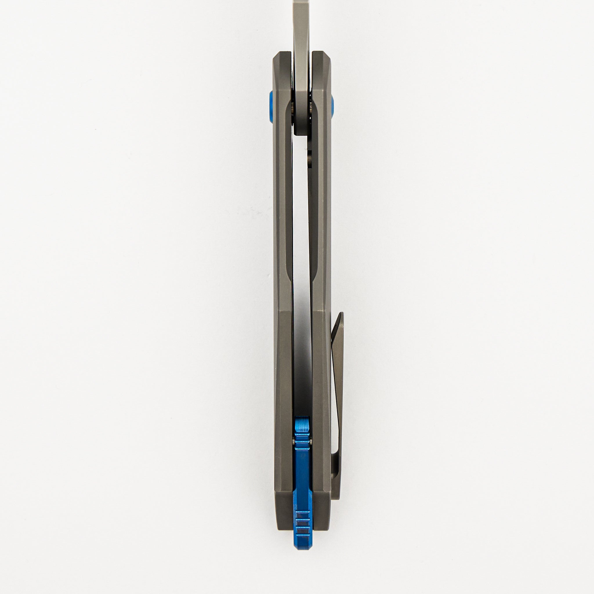Arius - Smooth Titanium Handle - Blue Hardware - Burnished W/ Polished Flats M390 Blade
