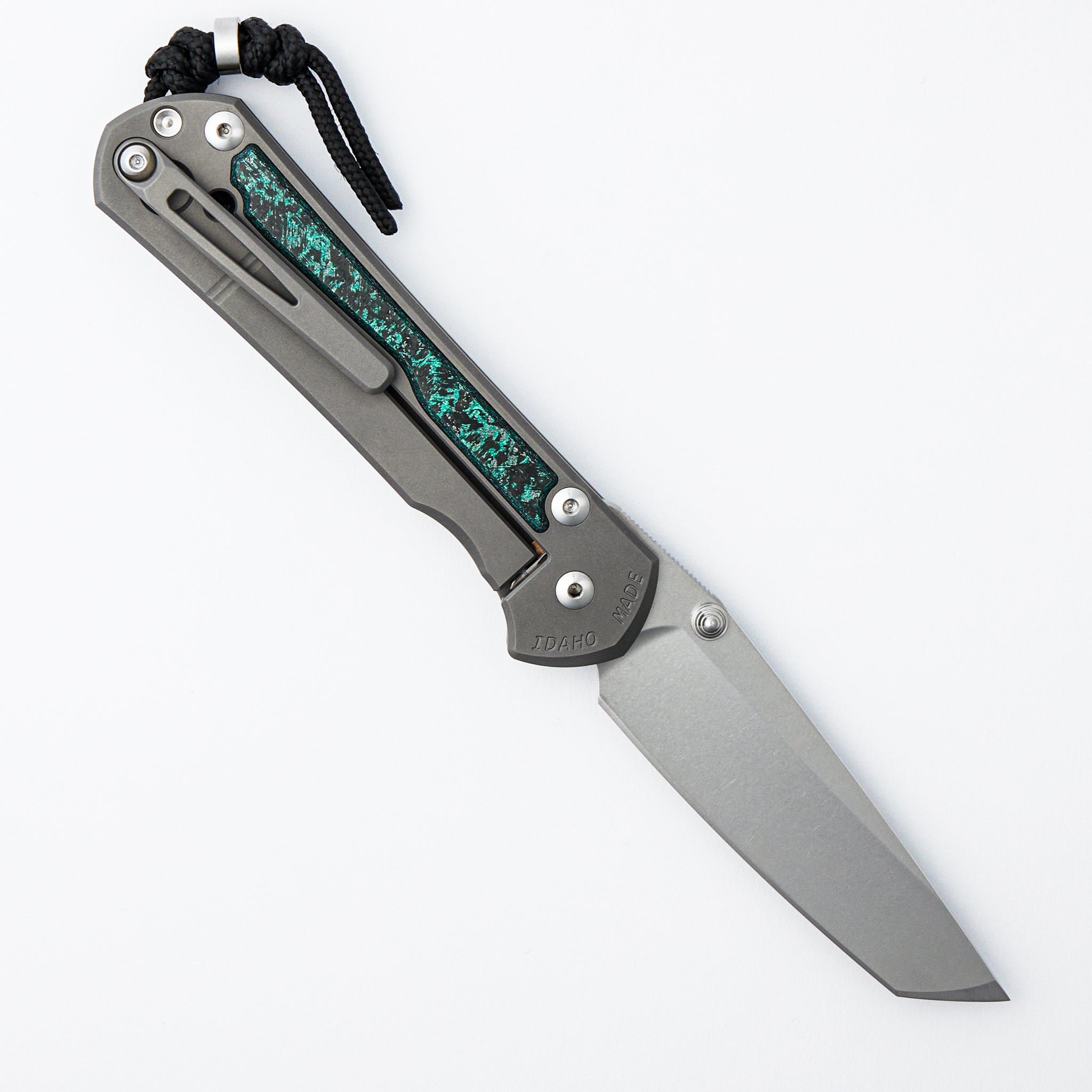 Large Sebenza 31 - Teal Magnetic CarboTi Inlays - Tanto CPM MagnaCut Blade - Silver Double Thumb Lugs - 2025 R1 Invitational