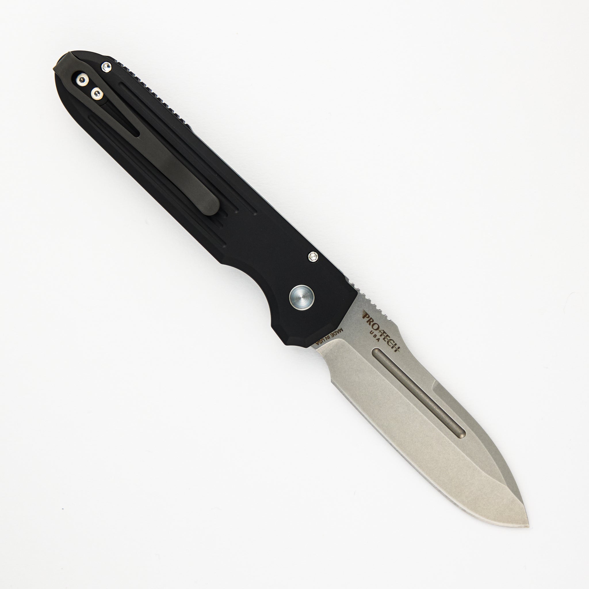 PDW Invictus Auto – Black Handle – Red G10 Push Button – CPM Magnacut Stonewash Blade 1804